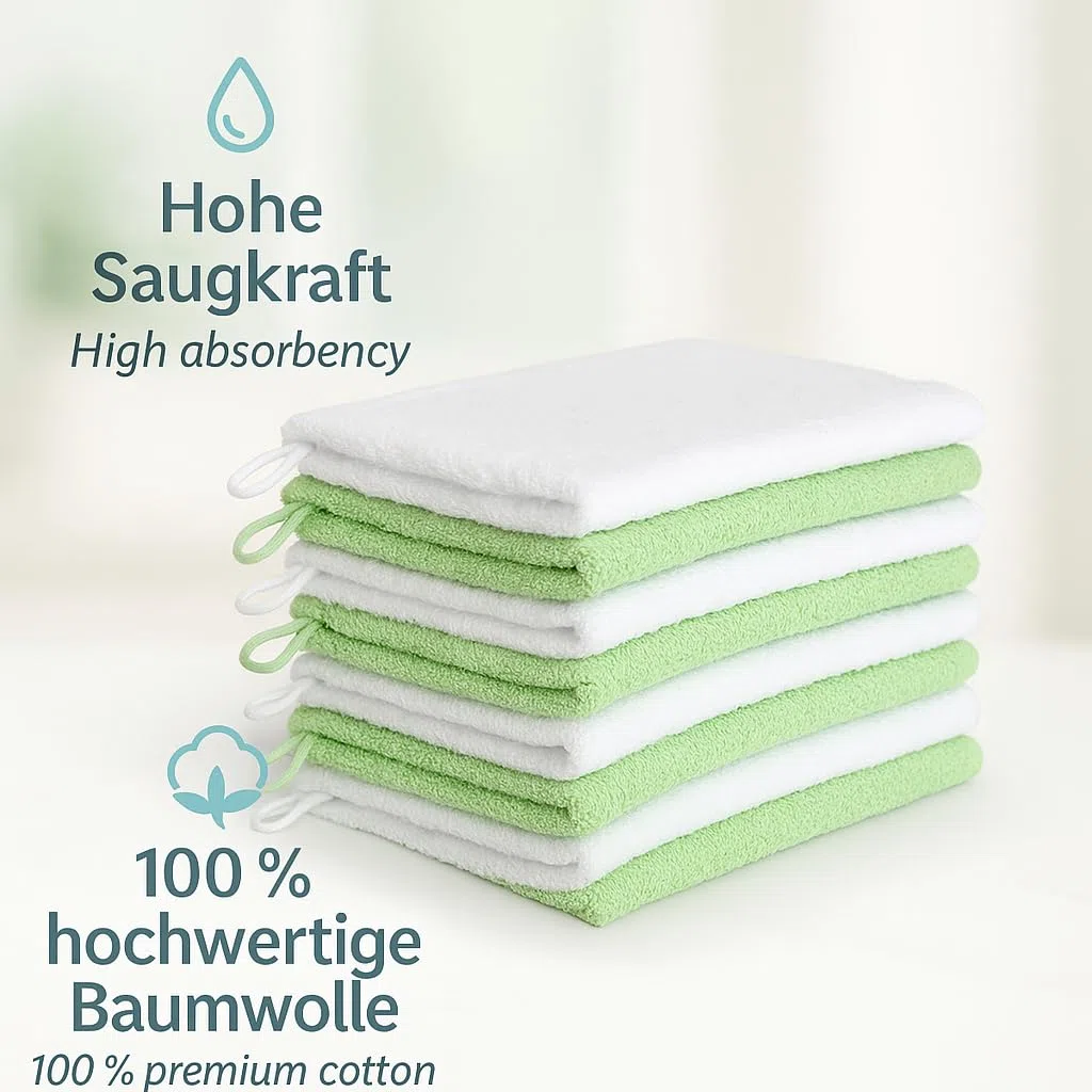 Betz 10 guanti da bagno manopola Palermo 100% cotone misure 16 x 21 cm colore bianco e verde
