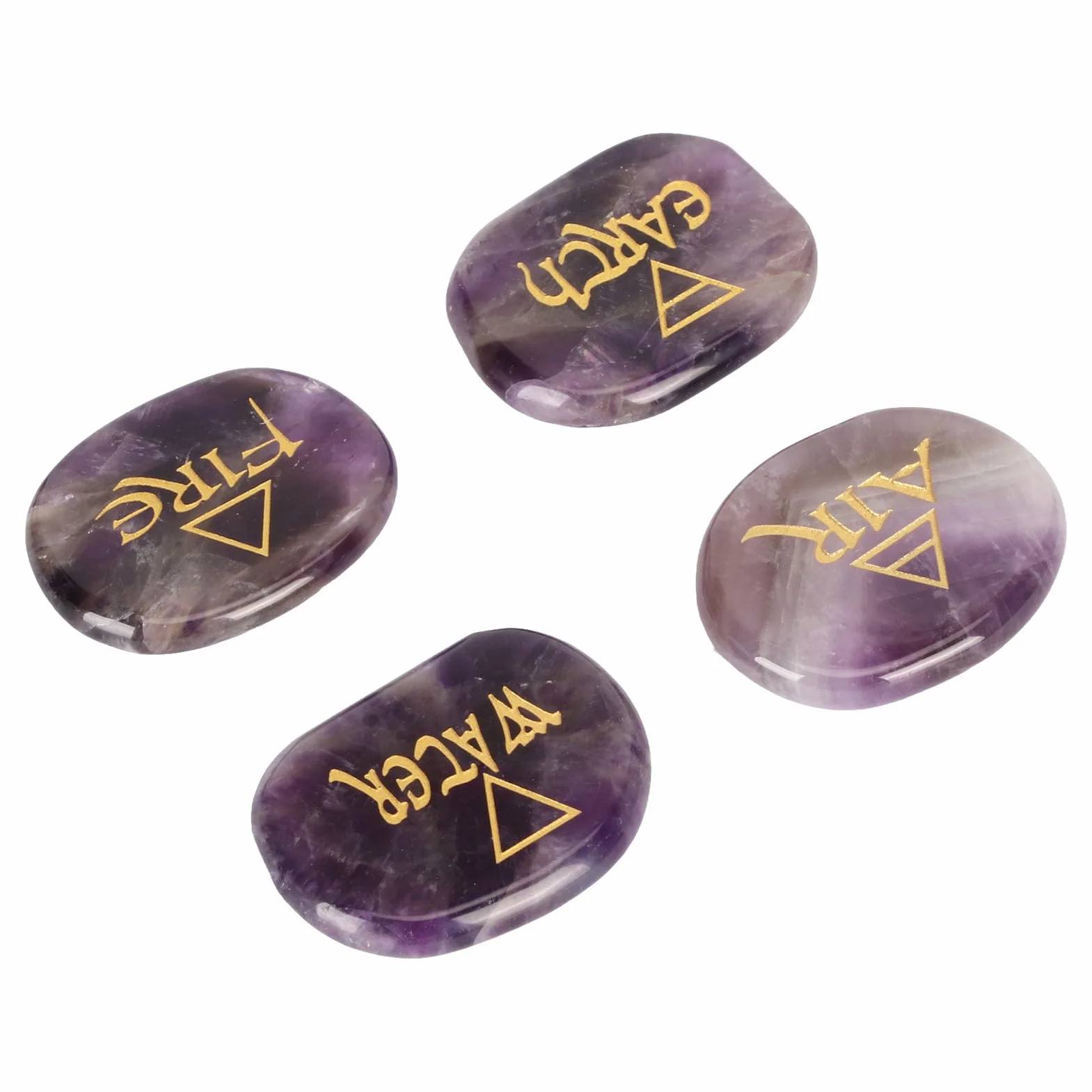 Set di Pietre Runiche Viola Lucidate per Meditazione e Rituali Reiki Confezione 4 Pezzi
