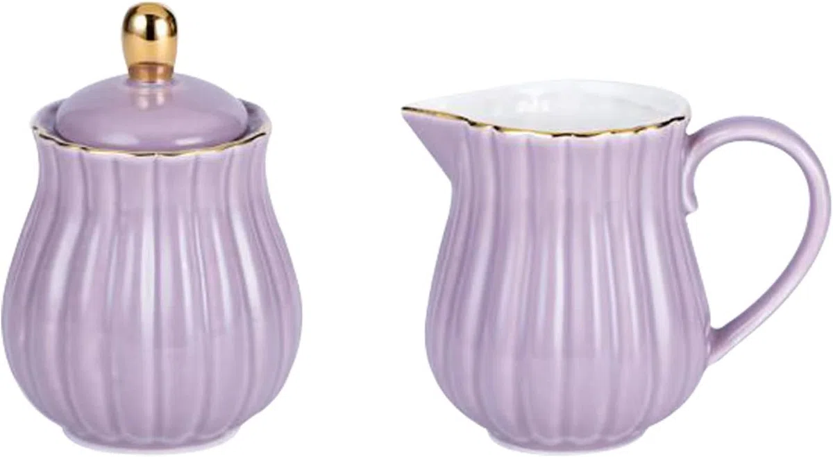 YBK Tech - Set di bricco per latte e zuccheriera in porcellana, per degustazione di caffè, motivo a righe, colore: viola