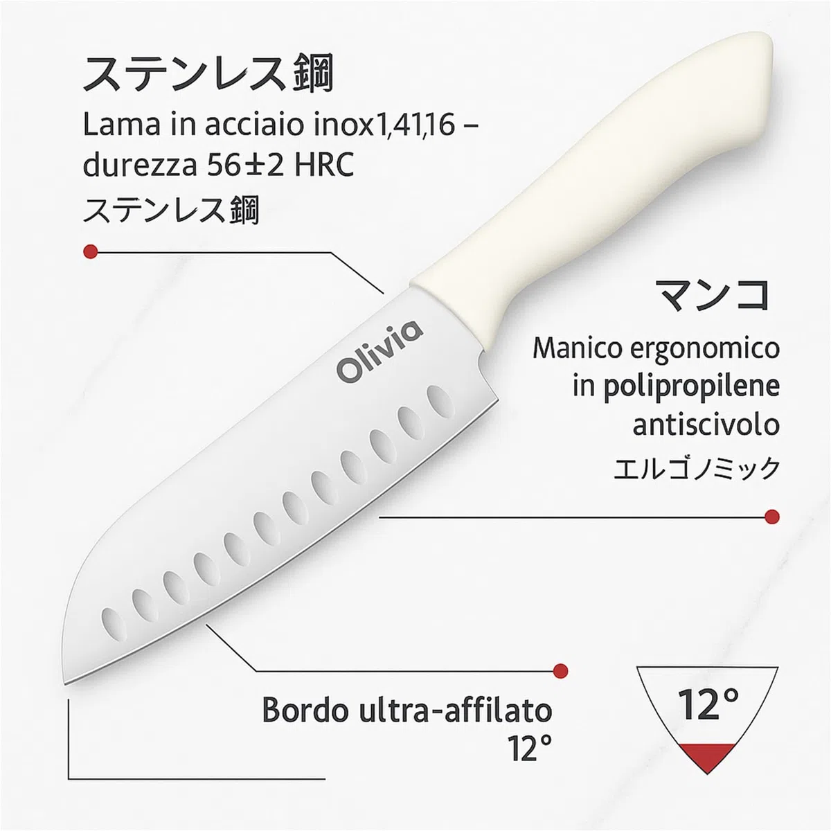 Coltello da Cucina Professionale in Acciao Inox - Lama da 17cm - Coltello affilato per tagliare Alimenti - Impugnatura Ergonomica in plastica - Coltello da Cuoco e Macellaio