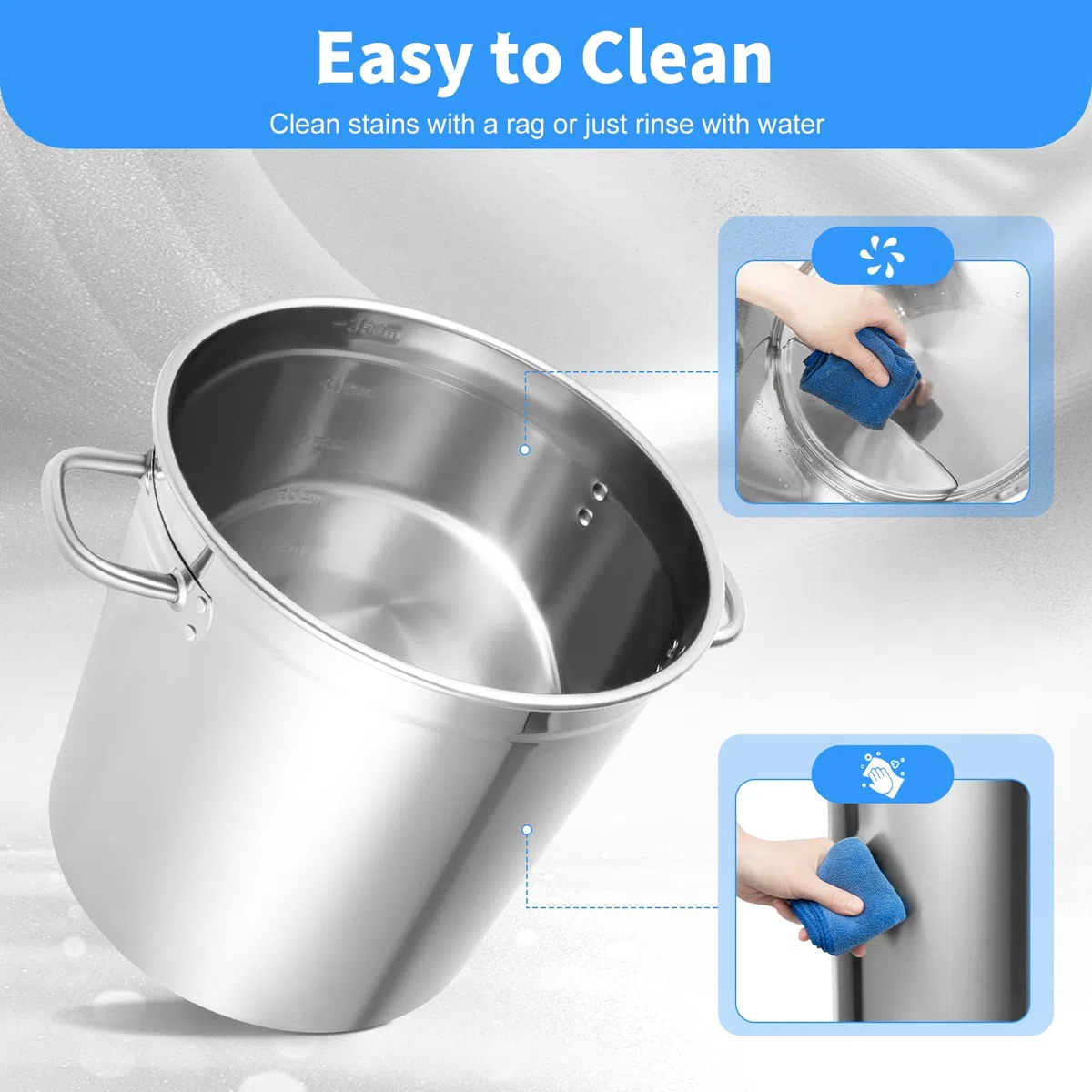 Pentola grande da 35 l, in acciaio inox, con coperchio, per fornelli a gas, elettrici, a induzione, argento