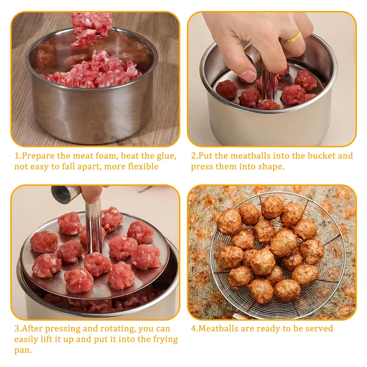 OMJMYY Pressa Manuale da Polpette 12 Fori Macchina per Polpette in Acciaio Inossidabile Formina per Polpette Portatile in Acciaio Inox per Cucina la Casa e Gli Esterni per Polpette di Pesce Gamberetti