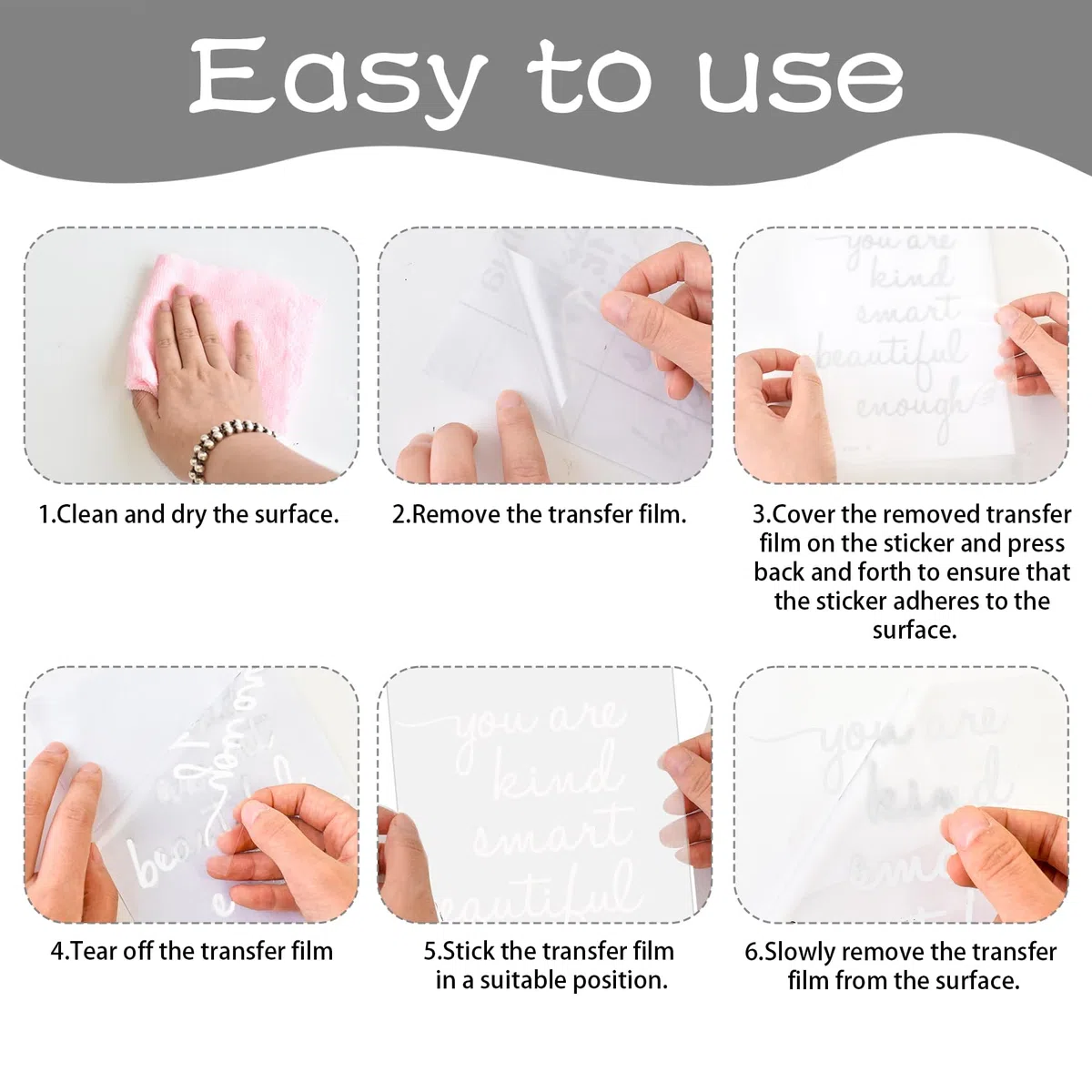 Adesivo da parete per specchio da bagno, con scritta "You are Kind Smart Beautiful Enough", adesivo da parete a specchio per bagno, camera da letto, affermazioni, per ragazze e adolescenti (Bianco)