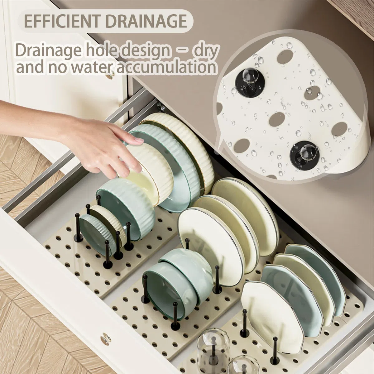 Organizzatore per Cassetti Cucina, Set da 2 - Porta Pentole Salvaspazio da Cassettone, Organizer Regolabile per Pentole, Padelle e Coperchi - Pratico Organizer Armadio Cucina