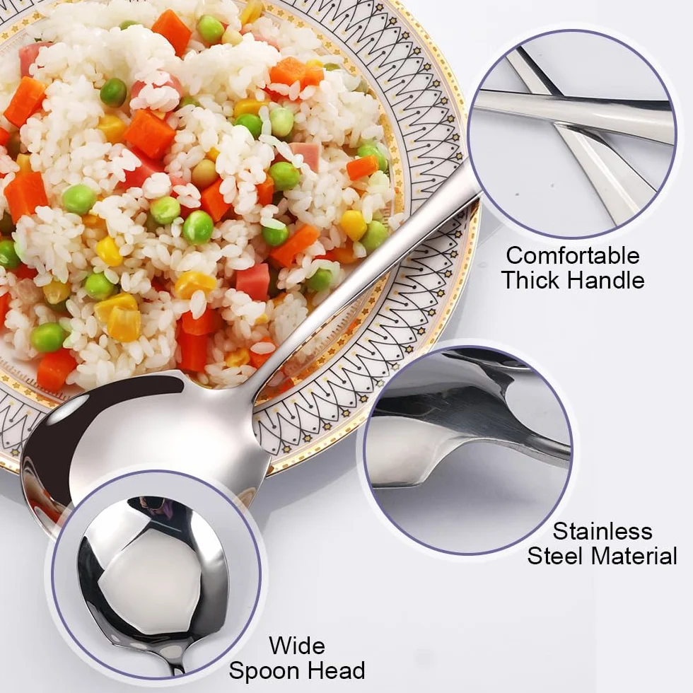 3 Pezzi Cucchiai da Portata Grandi in Acciaio Inox, Cucchiai da Buffet con Manico Lungo, Facile da Pulire, Cucchiaio da Portata, Grande Cucchiaio da Insalata per Cucina, Ristorante, Banchetto, Argento