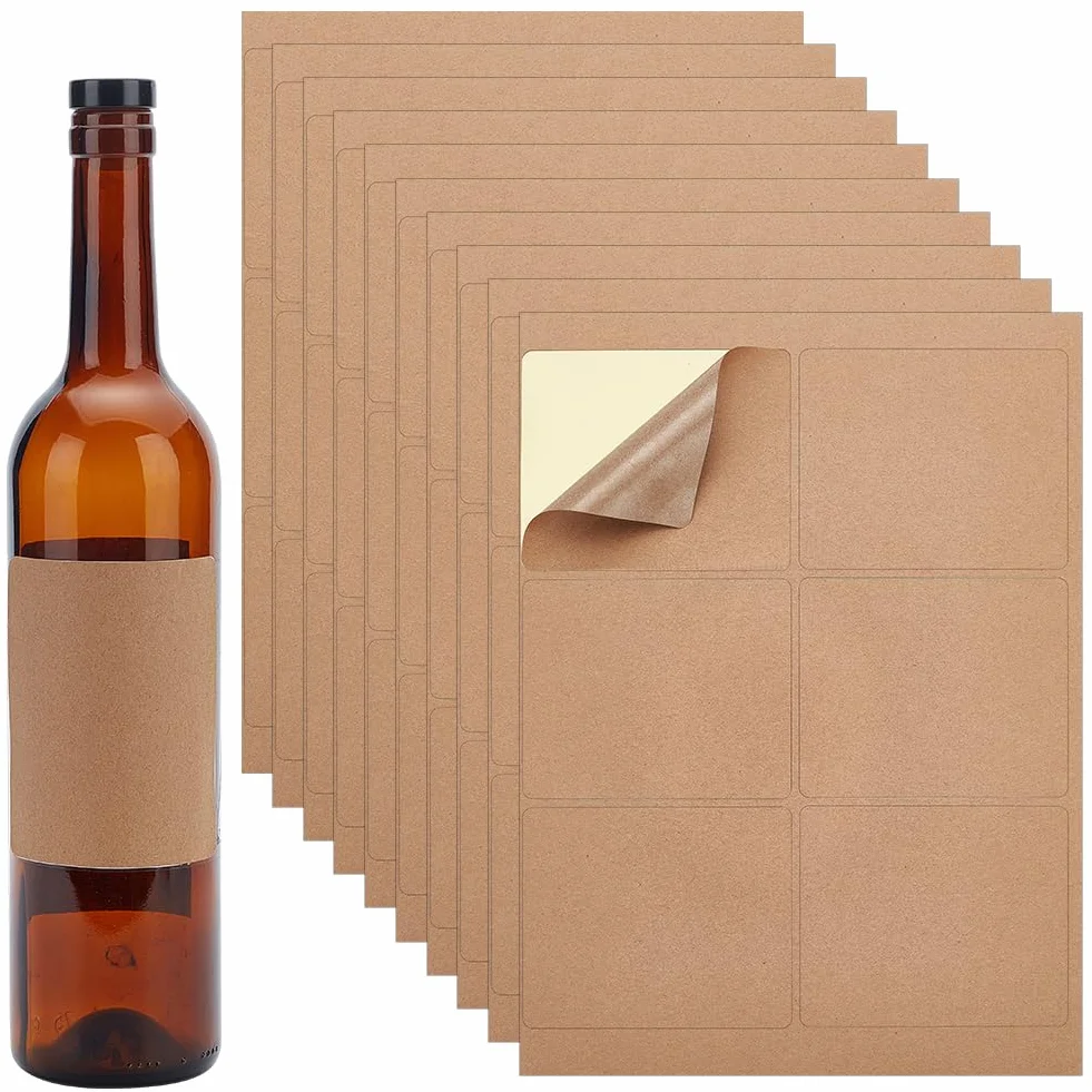 PH PandaHall 120pz Etichette Adesive per Bottiglie di Vino Etichetta per Vino Vuota, Etichetta Adesive Marrone Rettangolari per Bottiglie di Marmellata Lavori Manuali Confezioni Regalo, 10x8.5 cm