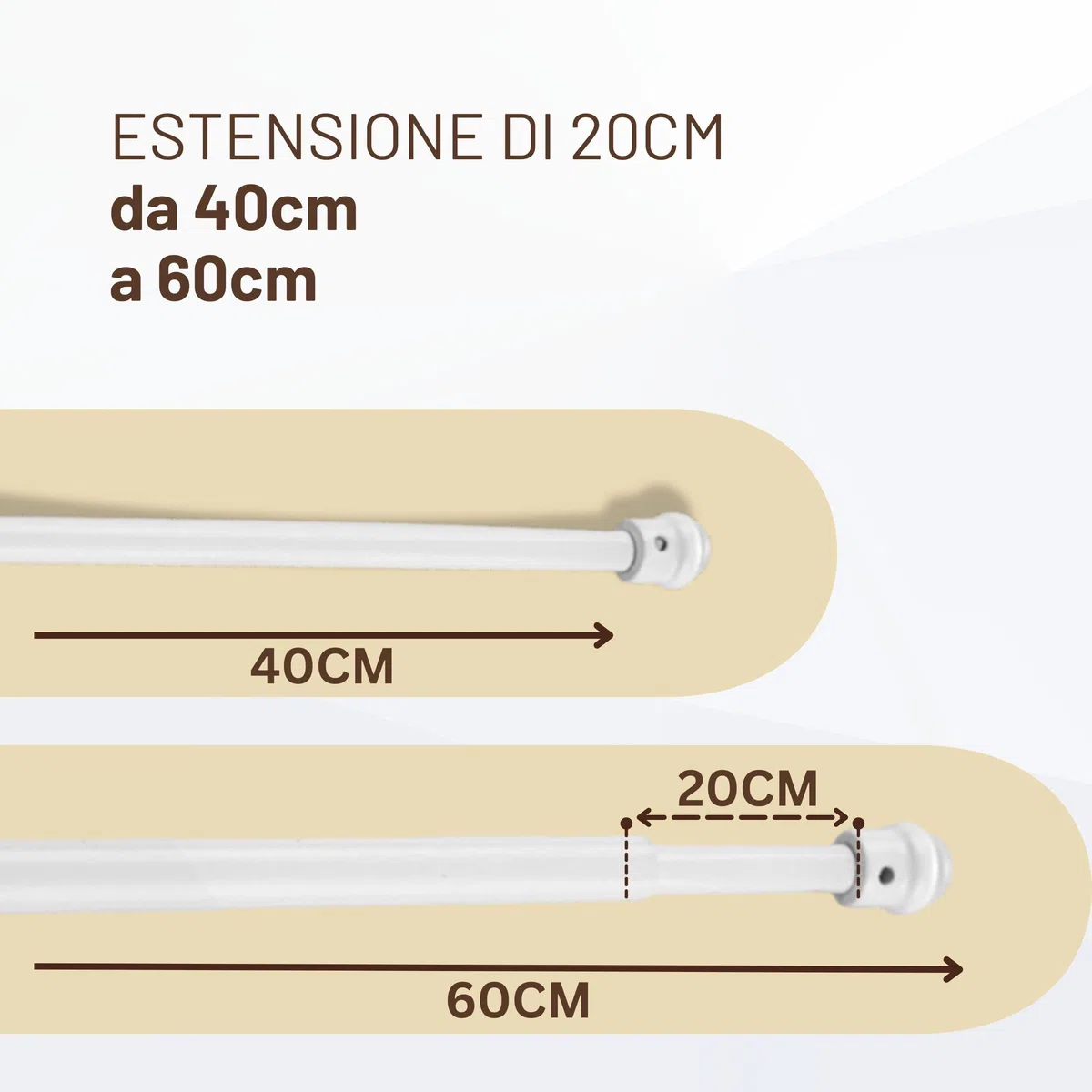 SONIT – Set 2 Bastoni Tende a Pressione da 40a 60 cm, Bastoni per Tende a Vetro Estensibili, Bacchette per Tendaggi Interni Senza Forare, Aste Regolabili in Alluminio per Finestre