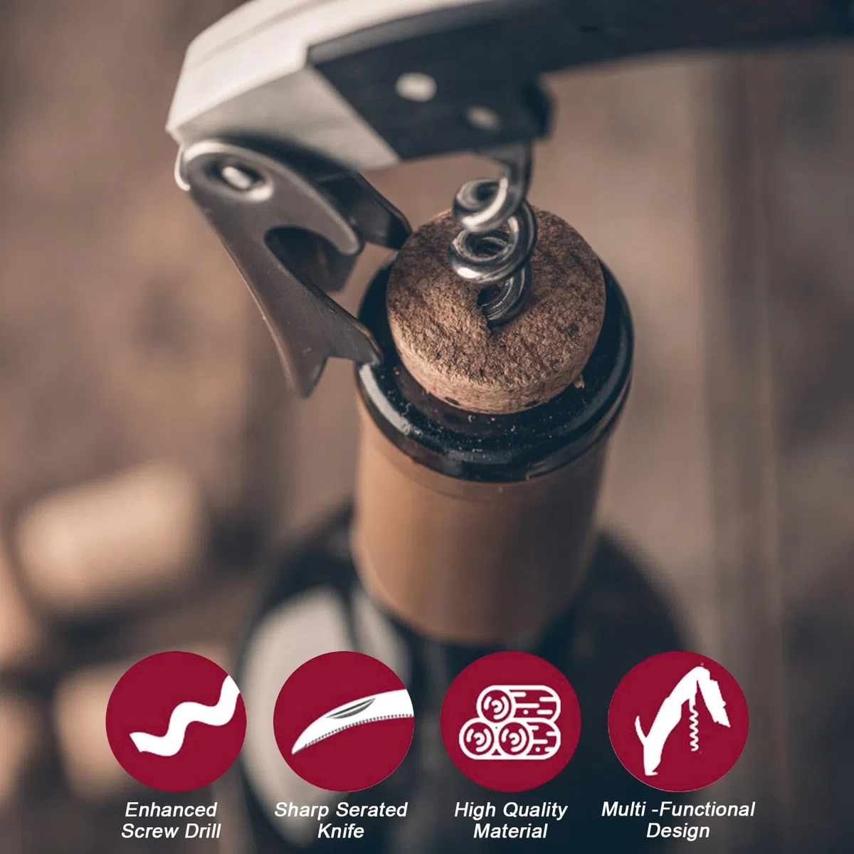 Cavatappi con Manico di Legno Nero, Cavatappi da Sommelier, Cavatappi in Acciaio Inossidabile, per Camerieri Apri Bottiglia Accessori del Vino e Regali(Nero)