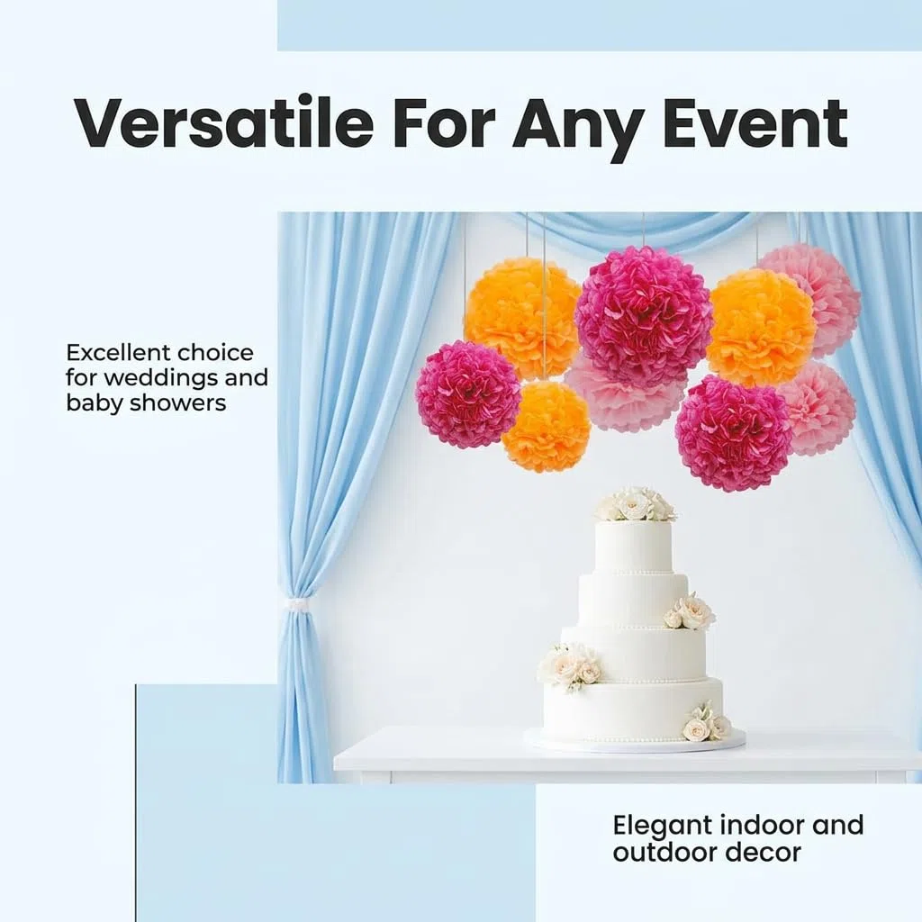 Set di 12 palline di fiori di carta, fucsia, arancione, rosa, 25 cm, 30 cm, decorazione per compleanno, matrimonio, festa in giardino, decorazione primaverile, baby shower, fai da te