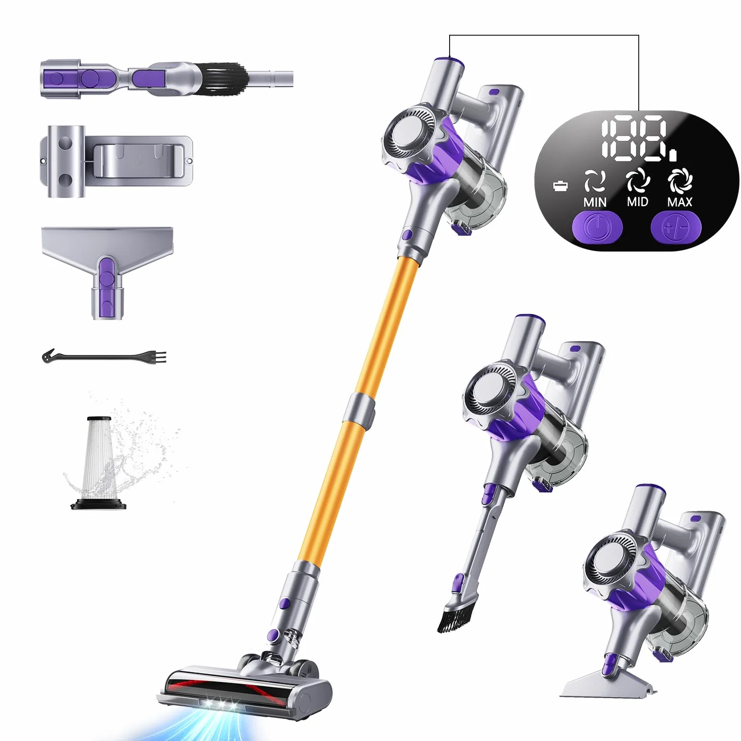 Aspirapolvere Senza Fili 40Kpa&450W, 50Mins Scopa Elettrica Senza Aspirapolvere Senza Fili Potente (viola dorato)