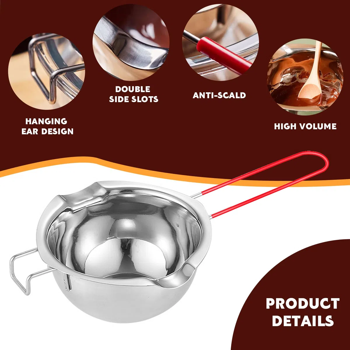 Bagnomaria in Acciaio Inox 400 ml Double Boiler Beccucci con Manico Resistente al Calore Ciotola Pentola per Bagnomaria Cioccolato Sciogliere Formaggio Burro Caramelle