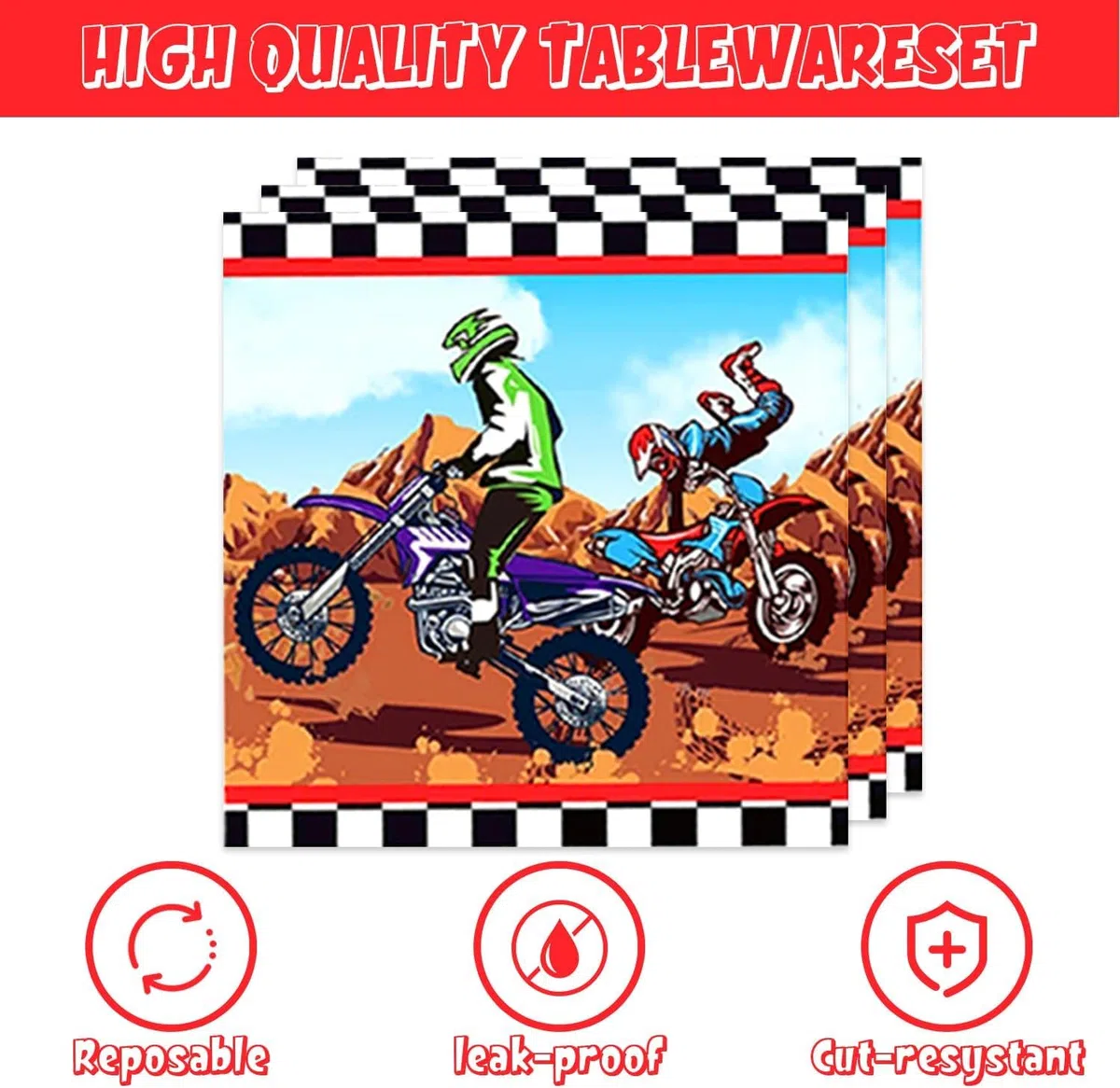 Set di stoviglie per moto, compleanno, per feste di compleanno, per bambini, per feste di compleanno per bambini, decorazione di compleanno, 10 ospiti (moto 3)