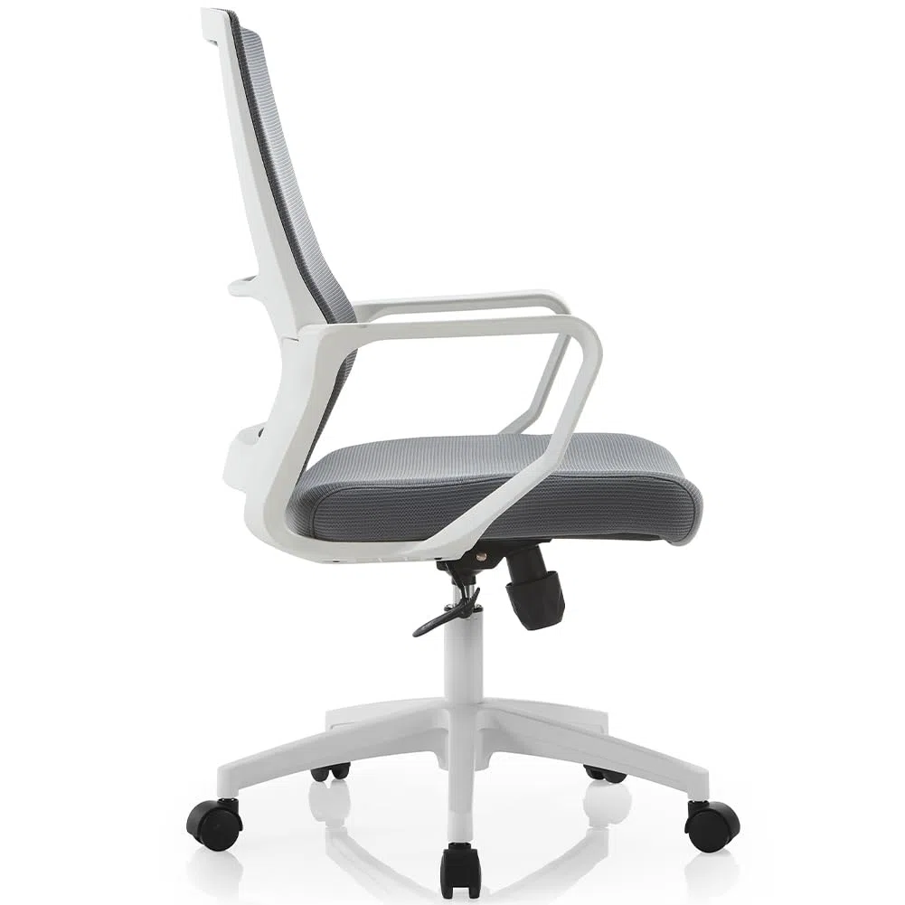 Shally Dogan Sedia da Ufficio Ergonomica Girevole con Supporto Lombare, Poltrona da Scrivania, Studio, Cameretta, Reclinabile con Altezza Regolabile, Base Bianca Robusta, Schienale Antisudore (Grigio)