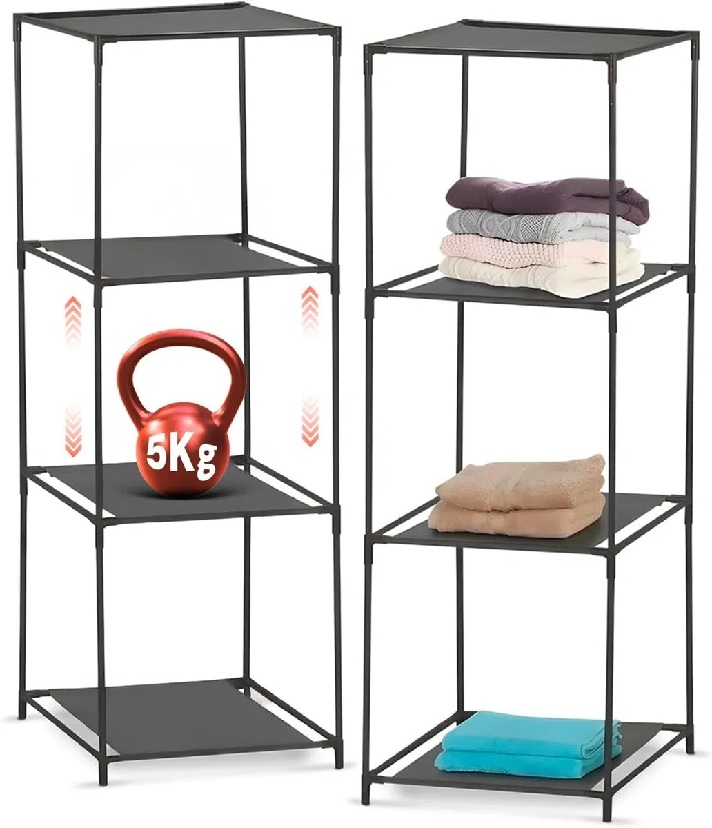Wintem Scaffale Salvaspazio 3 Ripiani in Stoffa - Set di 2 Scaffali Modulari 34x34x98 cm - Libreria Multiuso per Casa e Ufficio, Leggera e Resistente, Perfetta per Bagno, Cucina e Soggiorno, Grigio