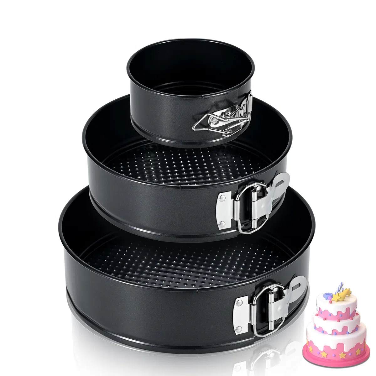 Set di teglie antiaderenti per cheesecake da 10 cm+18 cm+23 cm Stampo rotondo Moule a Gateau con fondo rimovibile a sgancio rapido Progettato per evitare fuoriuscite, ideale per torte di compleanno