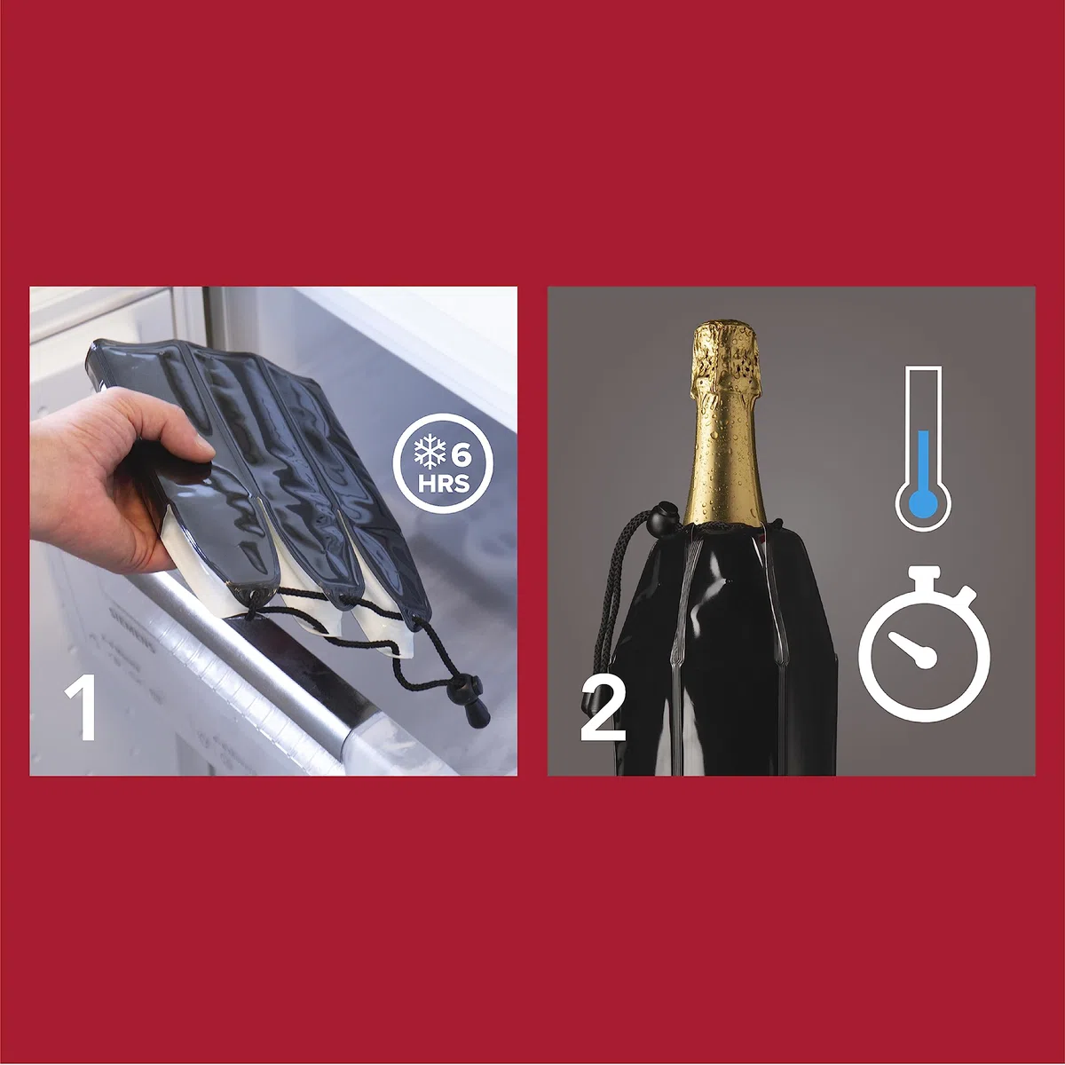 Vacu Vin Active Cooler Champagne Chiller - Reusable, Flexible Wine Bottle Cooler - Champagne Bottle Print - Champagne Cooler Sleeve For Standard Size Bottles - Insulated Champagne Bottle Chiller