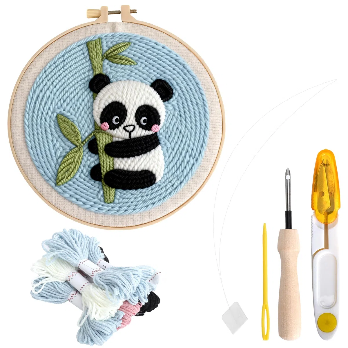 XRVRILE Kit Punch Needle Principianti, Punch Needle Kit Completo con Forbici, Kit Ricamo Principianti con Motivo Panda Prestampato, Ago Punch Needle per Ricamo Fai da Te Rilassante, per Adulti