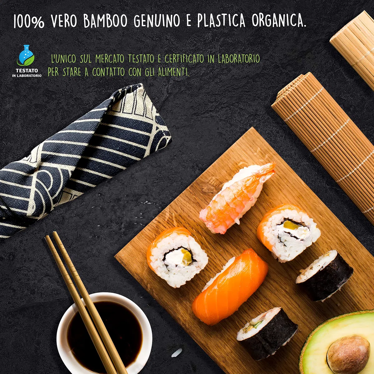 Make Maki Kit Sushi 10 Pezzi in Bamboo sushi kit Sushi Maker per Cibo Giapponese con Bacchette Giapponesi Set Sushi Certificato Omaggio Ricettario E Video Tutorial