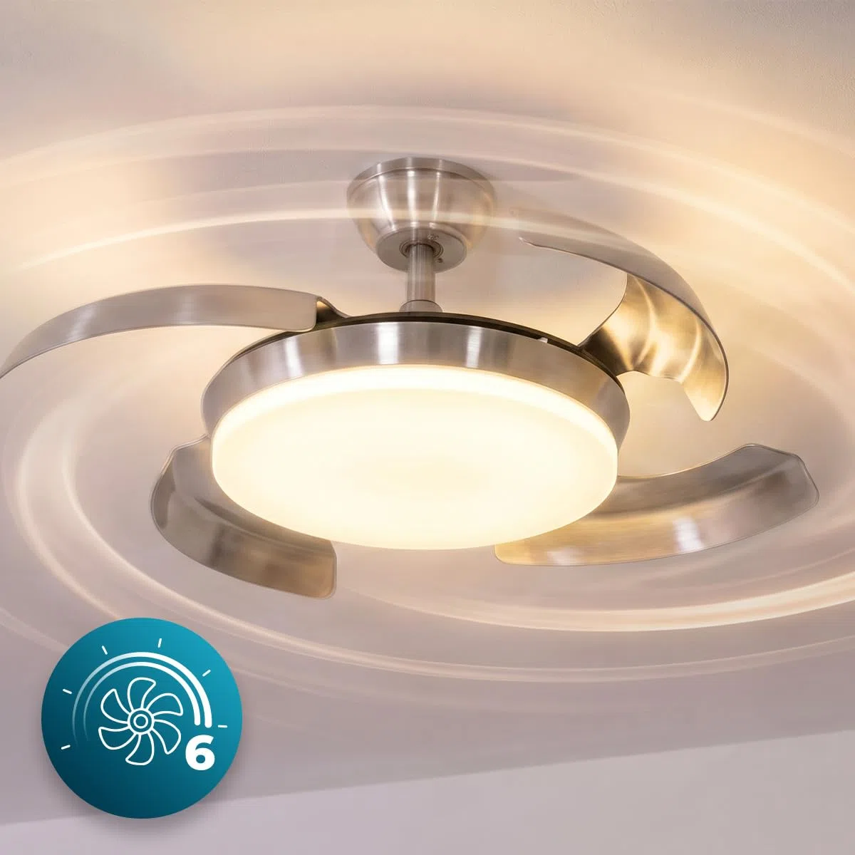Cecotec Ventilatore da Soffitto con Luce Pale Retrattili EnergySilence Aero 4500 Puzzle Invisible Silver.30W, Motore DC, Diametro 42", LED, Telecomando, Timer, Funzione Estate/Inverno, Fresco Uniforme