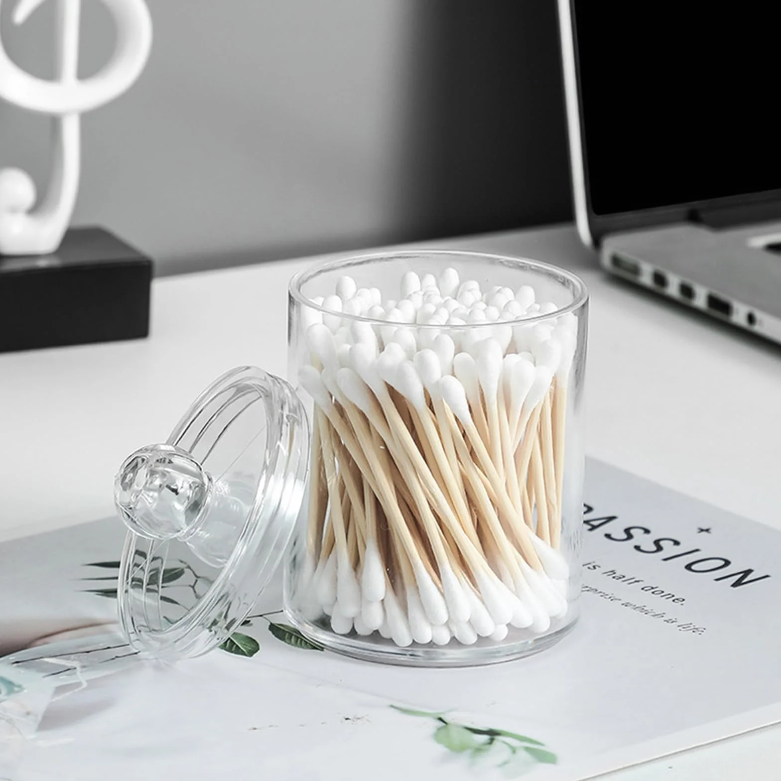Porta Cotton Fioc，3 Pezzi Scatola di cotone tampone Contenitore cotton trasparente Porta cotone dischetti Organizer per cosmetici，per Camera da Letto
