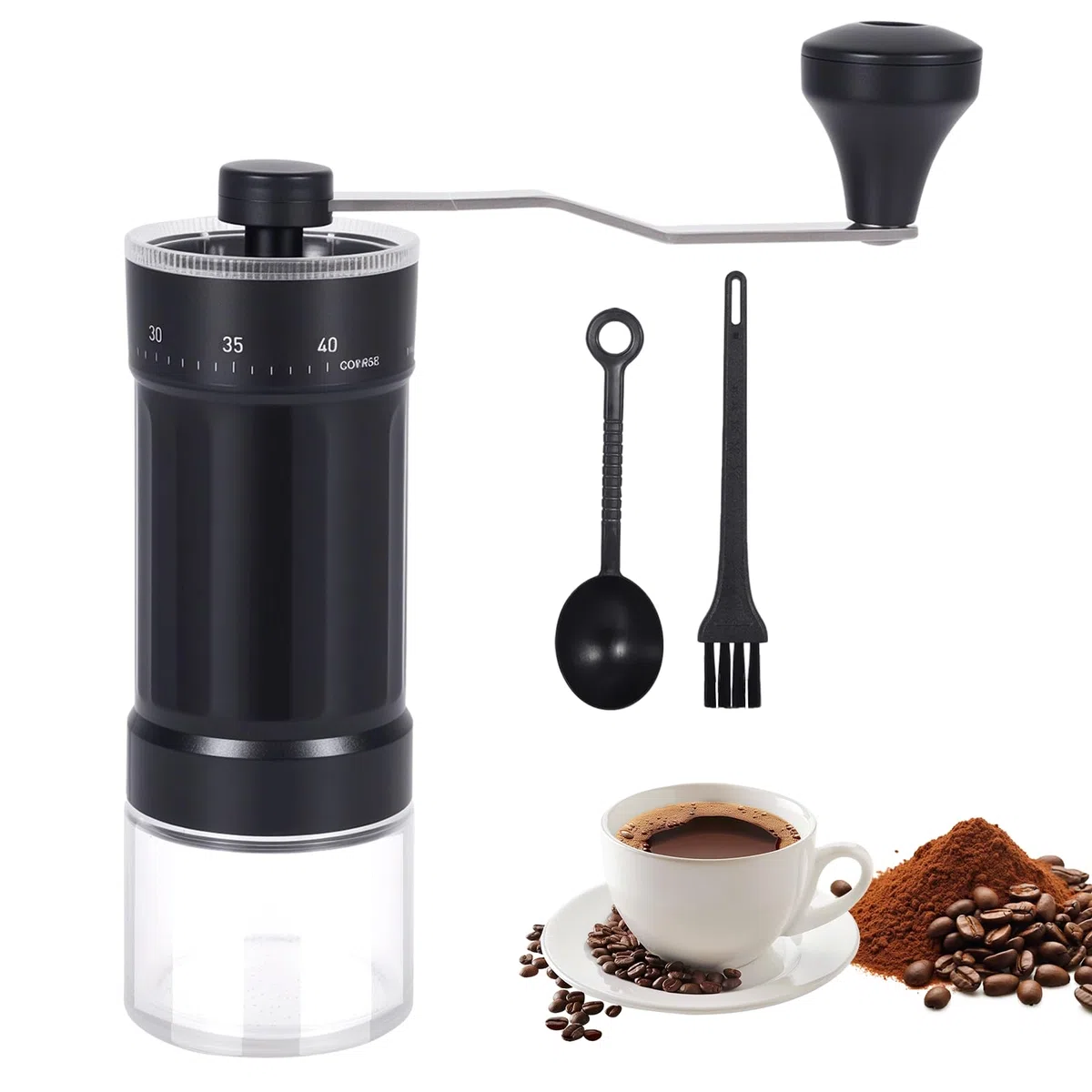 Macinacaffè Manuale, Macina Caffè Manuale con 40 Impostazioni Regolabili, Coffee Grinder Portatile per Espresso, Moka, French Press, Macina Caffè per per Viaggio, Campeggio, Ufficio