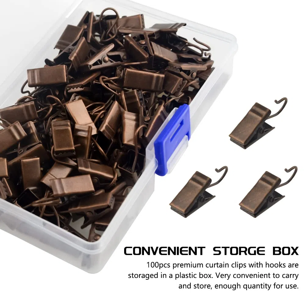 WMYCONGCONG 100 clip per tende con ganci, piccoli ganci resistenti, per luci per feste, per tende, foto, decorazione per la casa, doccia, drappeggi, artigianato, esposizione (rame antico)