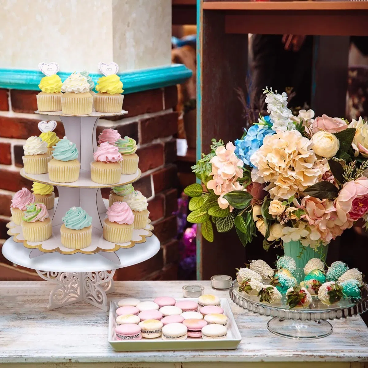 Cupcake Stand Cartone 3 Tier Alzata per Torta Supporto per Cupcake per Baby Shower Genere Reveal Festa Bambini Festa di Compleanno