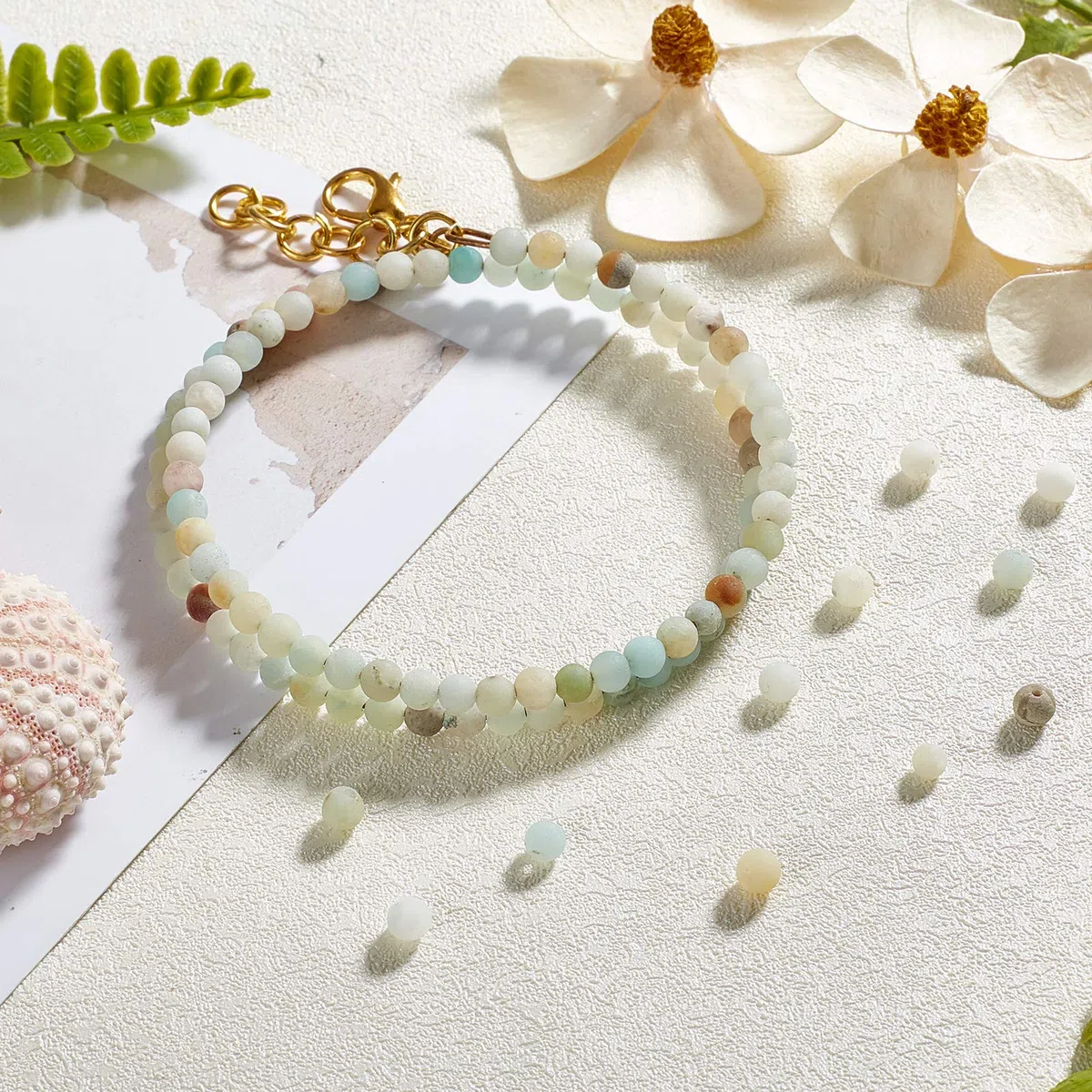 NBEADS 450pz Perline Naturali, 4mm Perline In Amazzonite Naturale, Smerigliati Tondi per Realizzare Ciondoli
