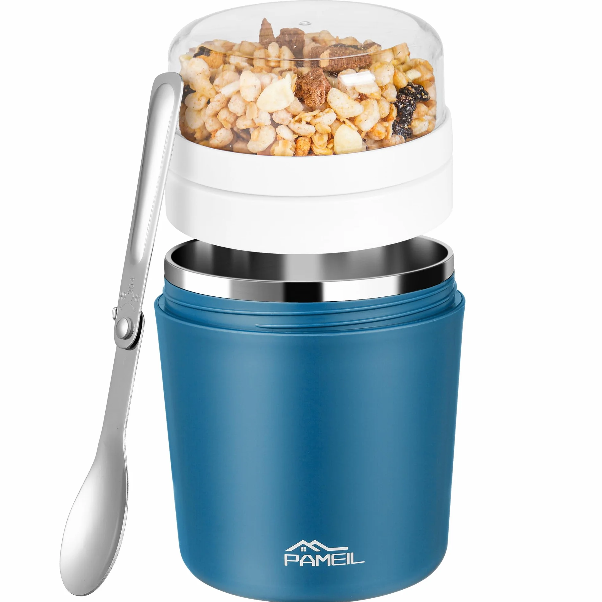 Tazza per cereali,tazza per yogurt portatile a prova di perdite con parete interna isolata in acciaio inossidabile da 500ml+200 ml,tazza per cereali da portare con sé con cucchiaio adatta per lavoro