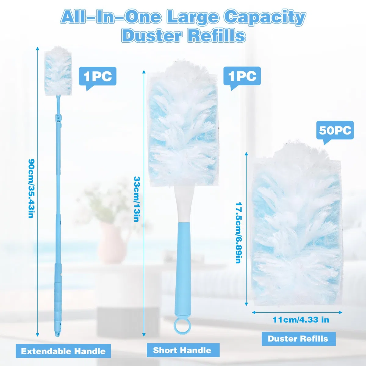 52 Pezzi Duster Ricariche Compatibile con Swiffer, Kit per Piumini Cattura Polvere con 1 Manico, 1 Manici Telescopici, Piumini Catturapolvere per Capelli, Polvere, Sporco