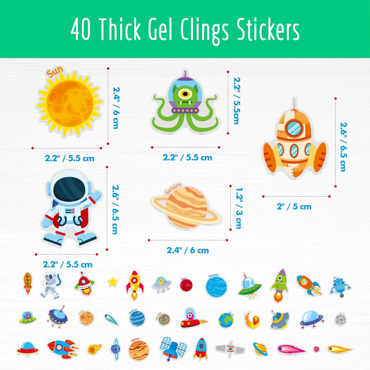 40 Pezzi di Adesivi in Gel Spaziale, Adesivi per Finestre e Porte Spesse dell'Universo, Rimovibili, Riutilizzabili, Adesivi di Pianeti per Bambini, Neonati, Casa, Classe, Decorazioni(Non Commestibili)