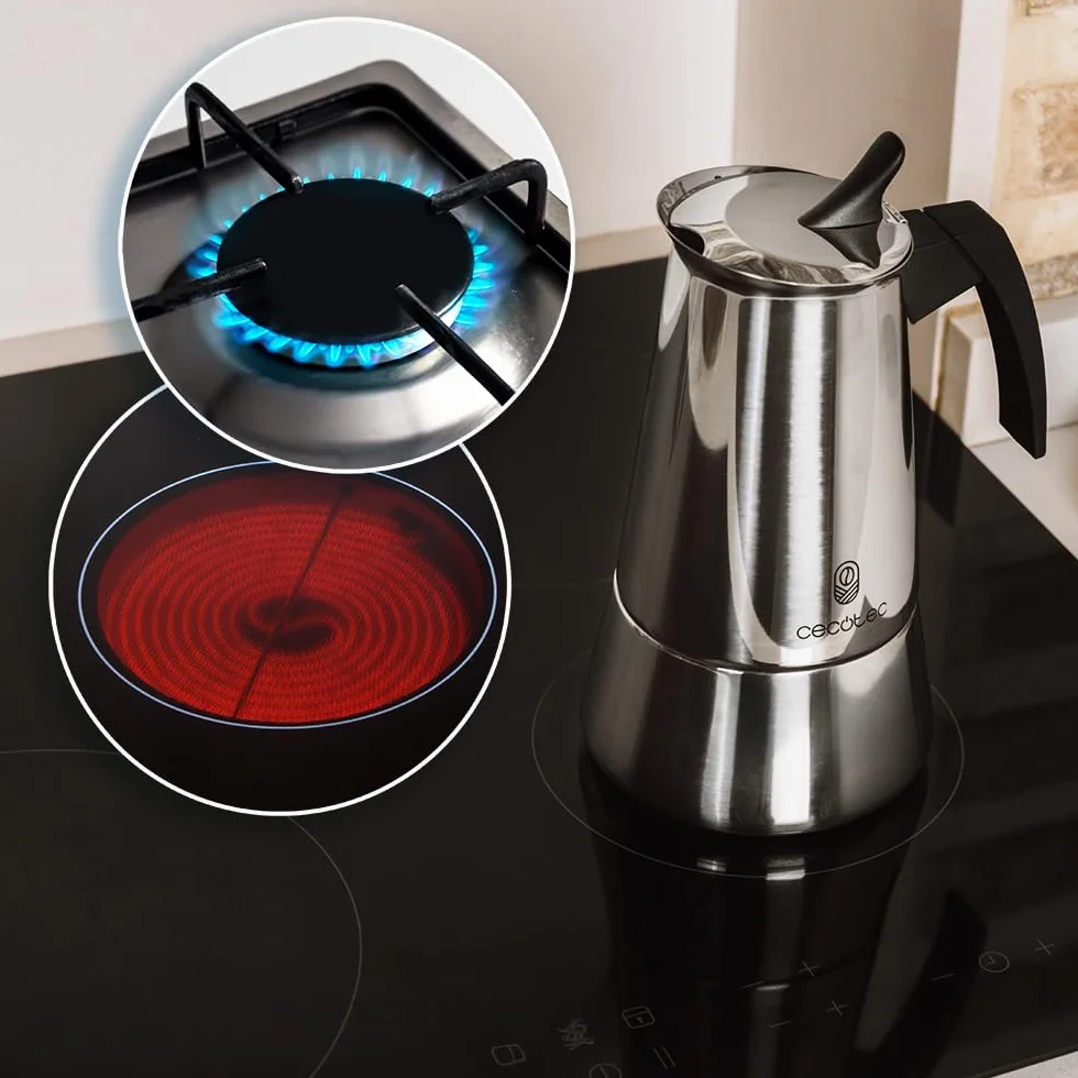 Cecotec Caffettiera Moka Express Piccolina 200 Bronze. 100ml, 2 Tazze di Caffè, Acciaio Inox, Adatta Tutte le Superfici, Filtro Premium, Valvola di Sicurezza, Manico Termoresistente, Design Elegante
