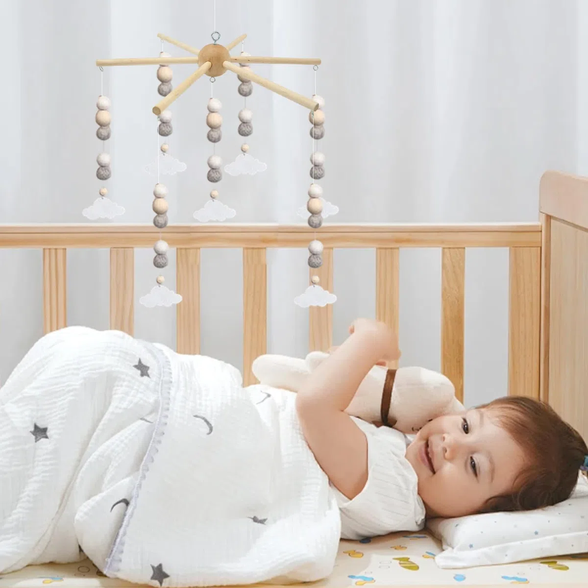 Appendiabiti Mobile per Culla Campanelli Eolici a Sei Gambe Appendiabiti Mobile in Legno per Cellulari da Soffitto per Camera da Letto del Bambino Decorazione Giocattolo Regalo