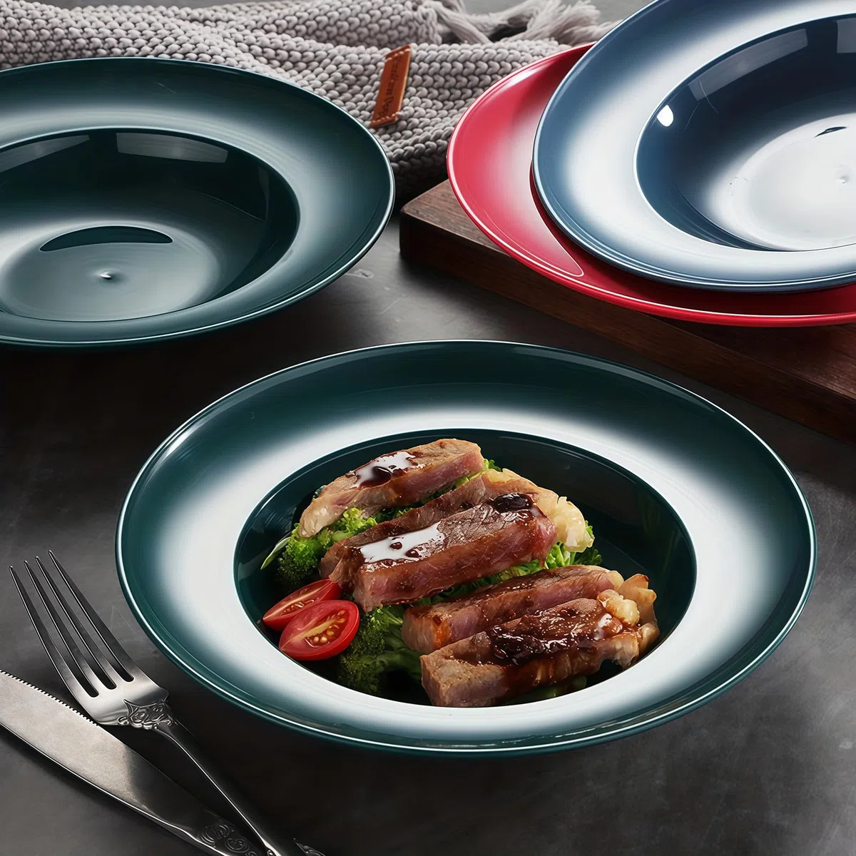 6 piatti per pasta profondi: set di piatti fondi da 23 cm in plastica riutilizzabile, piatti colorati per spaghetti, pasta, insalate, bistecche
