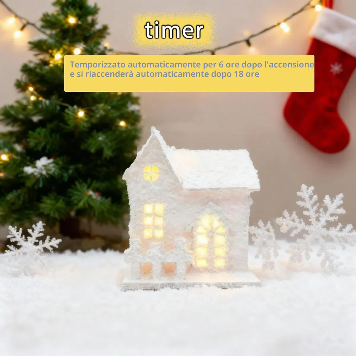 3 Pezzi Casette Natalizie Luminose con Timer, Villaggio Natalizio Legno Luminoso, Casetta Legno Villaggi Natalizi, Casette Natale Villages, Decorazioni Natalizie Luminose Regali Bianco