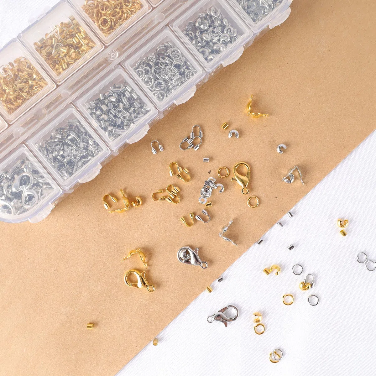 1200 Pezzi Set di Perline a Crimpare, Set di Perline a Crimpare, Chiusure a Moschettone, con 6 Accessori, per la Creazione di Gioielli per la Creazione di Gioielli