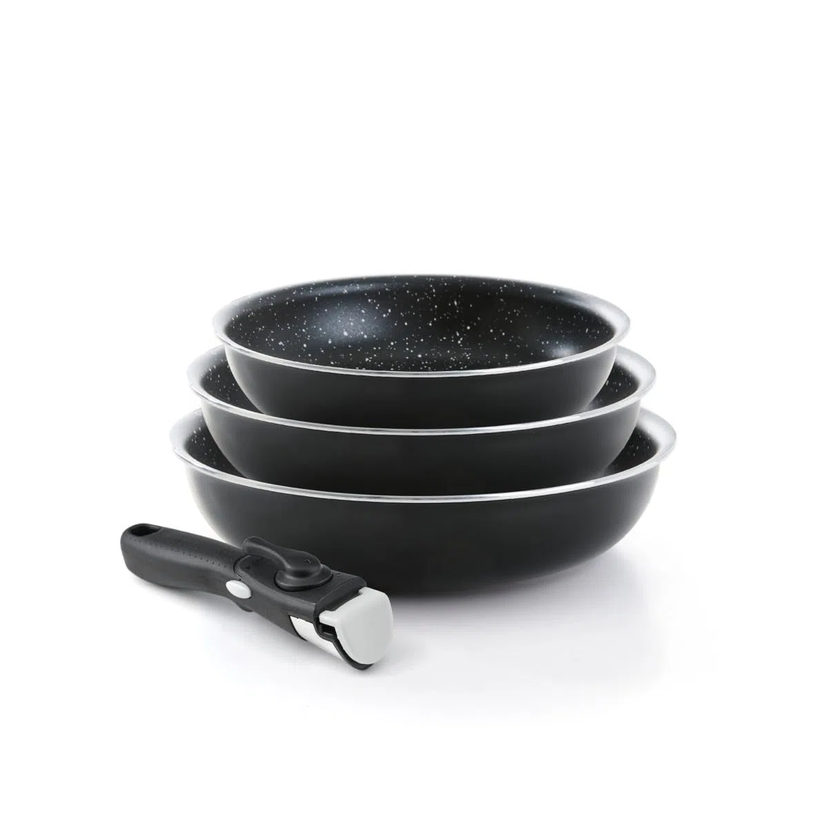 Qdesign - Set di 3 padelle da 20 e 24 e 28 cm - Struttura a nido d'ape - Materiale a 3 strati - Resistente ai graffi e antiaderente - Resistente al fuoco - Cucina sana - Nero