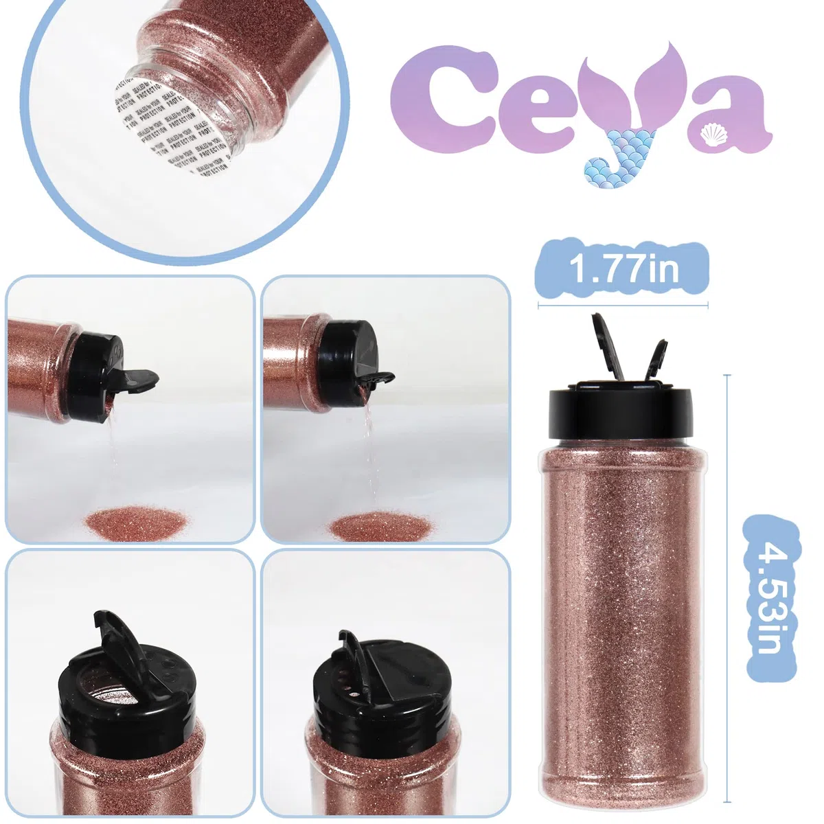 Ceya 3.5oz/ 100g Ultra Fine Glitter Powder Rose Gold Glitter 1/128” 0.008” 0.2mm for Slime Epoxy Resin Craft Tumbler Jewelry Nail Art Festival Makeup Scrapbook Painting Wedding Cards