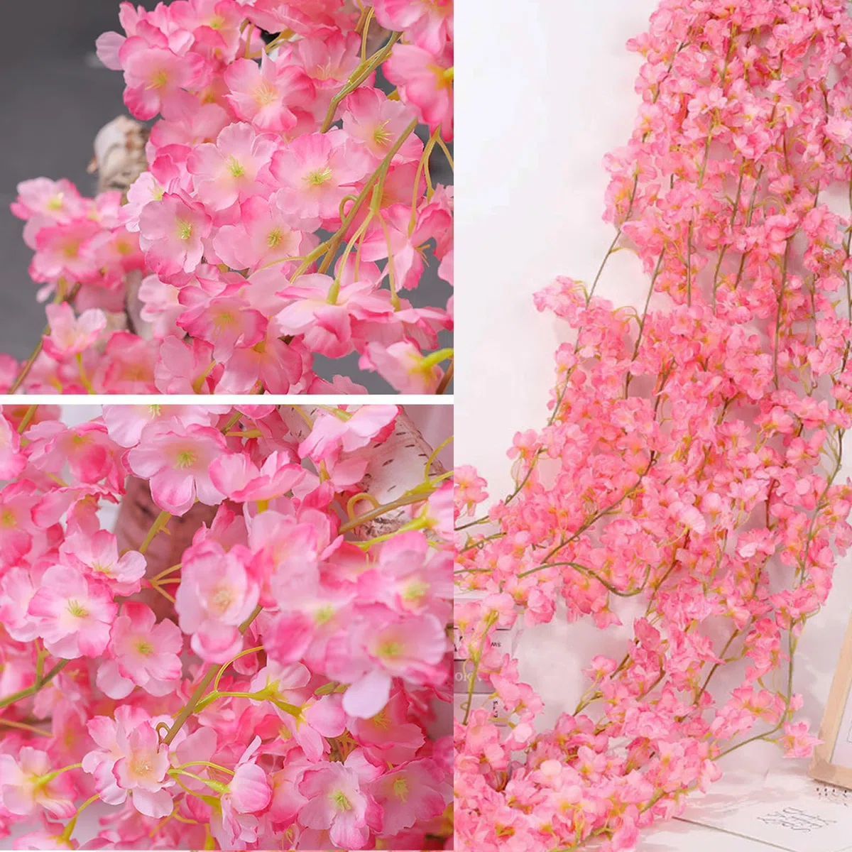 3 Pezzi Ghirlanda Fiori di Ciliegio Artificiali 180cm – Fiori Rosa Scuro Realistici per Decorazioni Matrimonio, Festa, Giardino, Balcone, Casa, Camera – Vite Finta Sakura per Interni ed Esterni