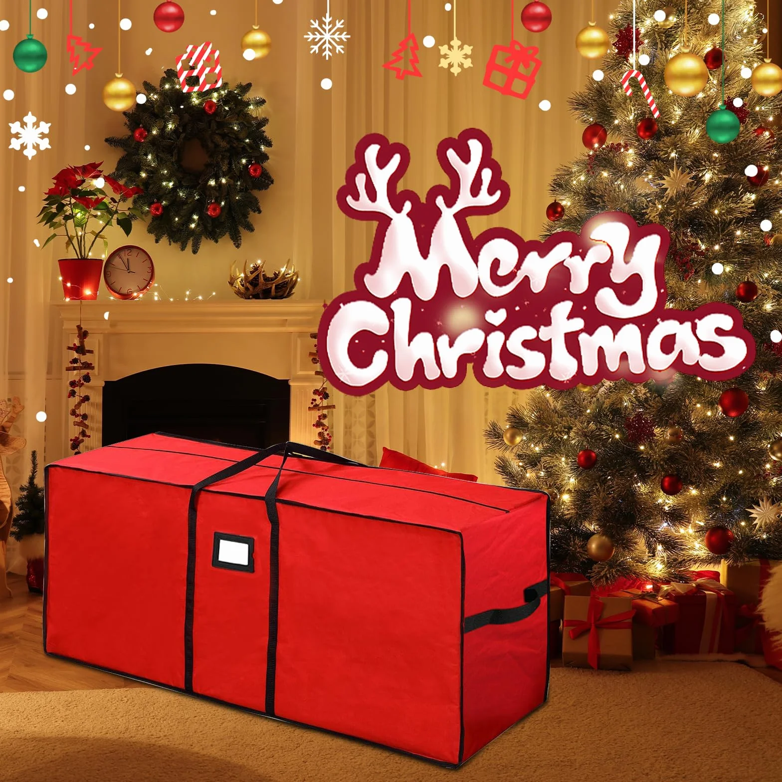 Borsa per Cuscini da Giardino, Custodia per Albero di Natale, Tessuto Oxford 600D Borsa Portaoggetti Natalizia con Manico e Cerniera,Impermeabile,Borsa per Albero di Natale,165x38x76cm, Rosso
