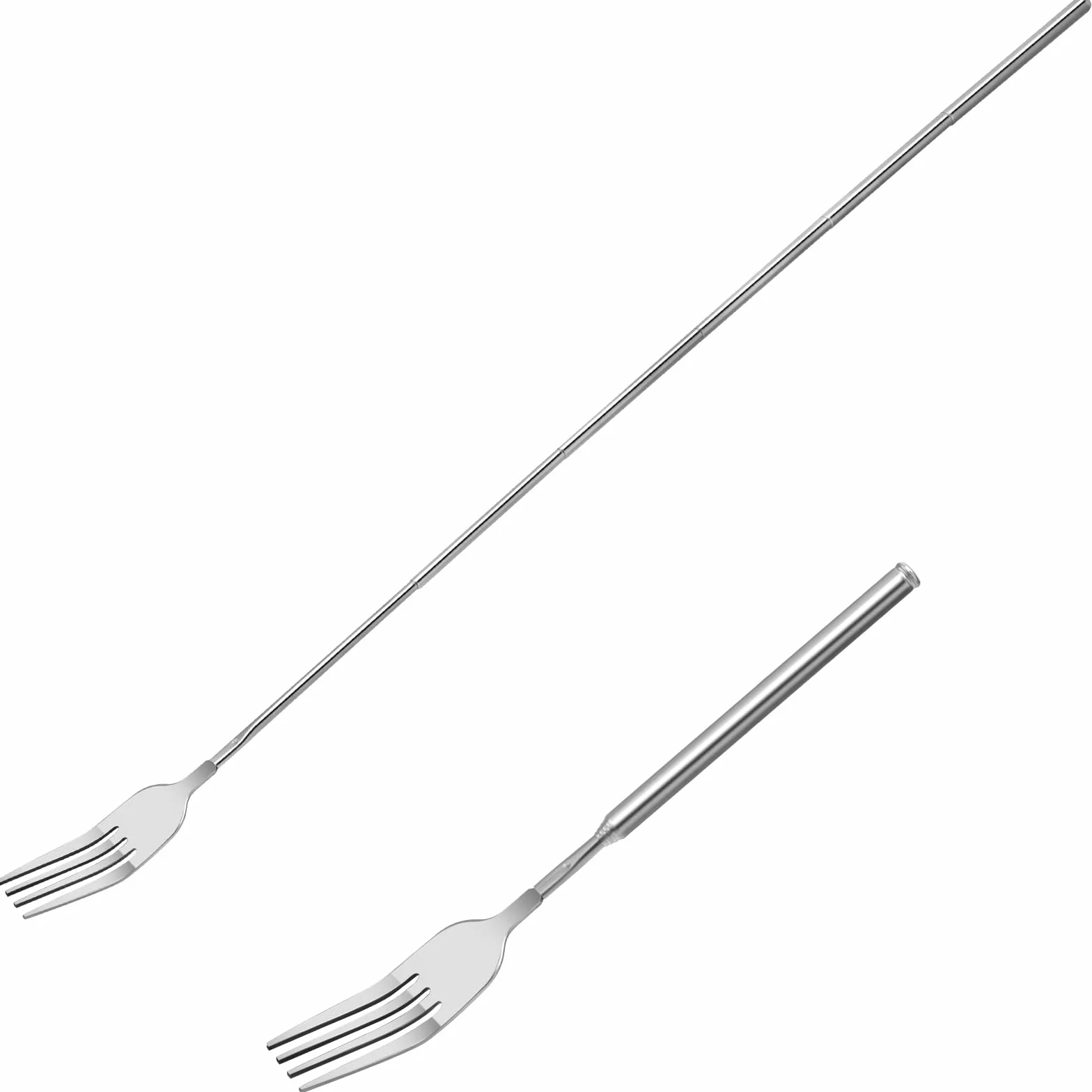 Ptwola Forcella in acciaio allungamento telescopico retrattile robusto barbecue frutta dessert cucina forchette da cucina 60 cm