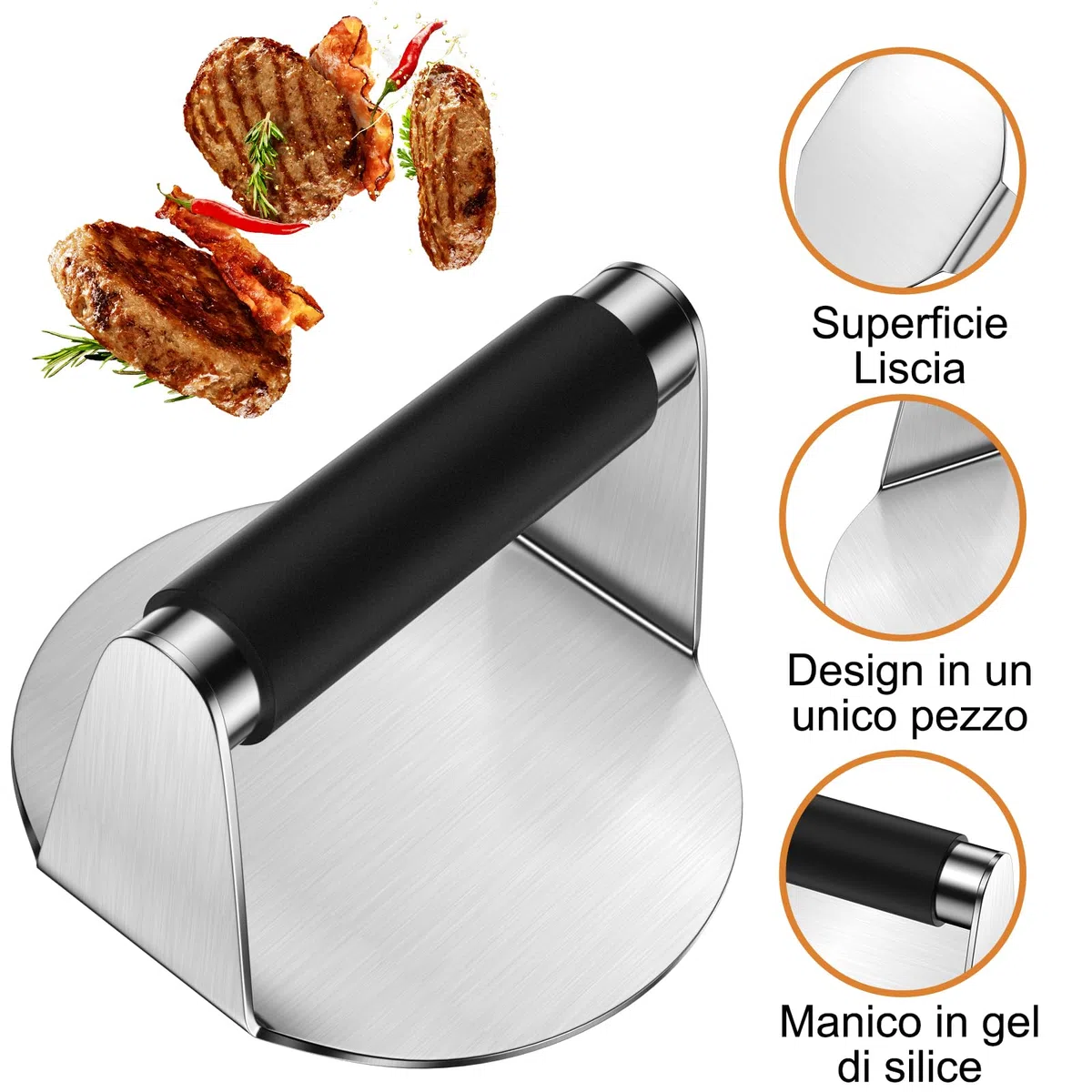 Smash Burger, 5,5 Pollici Pressa per Hamburger, Professionale Pressa per Hamburger in Acciaio Inox,Pressa per Biscotti Hamburger, Resistente Smasher per Hamburger, Bistecche, Barbecue
