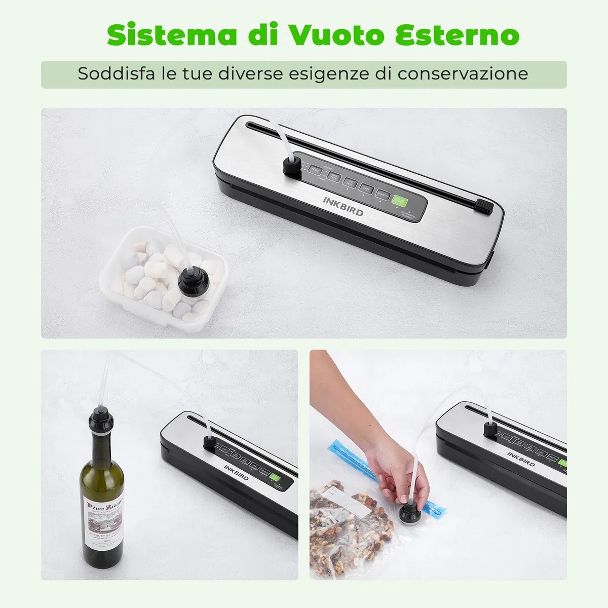 INKBIRD Macchina Sottovuoto Alimenti, Elettrodomestici di Messa Sotto Vuoto Con Taglierina Integrata | 7 Modalità di Sigillatura/Bagnata/Liquida, 130W Alta Potenza - Guarnizione Rapida, Indicatore