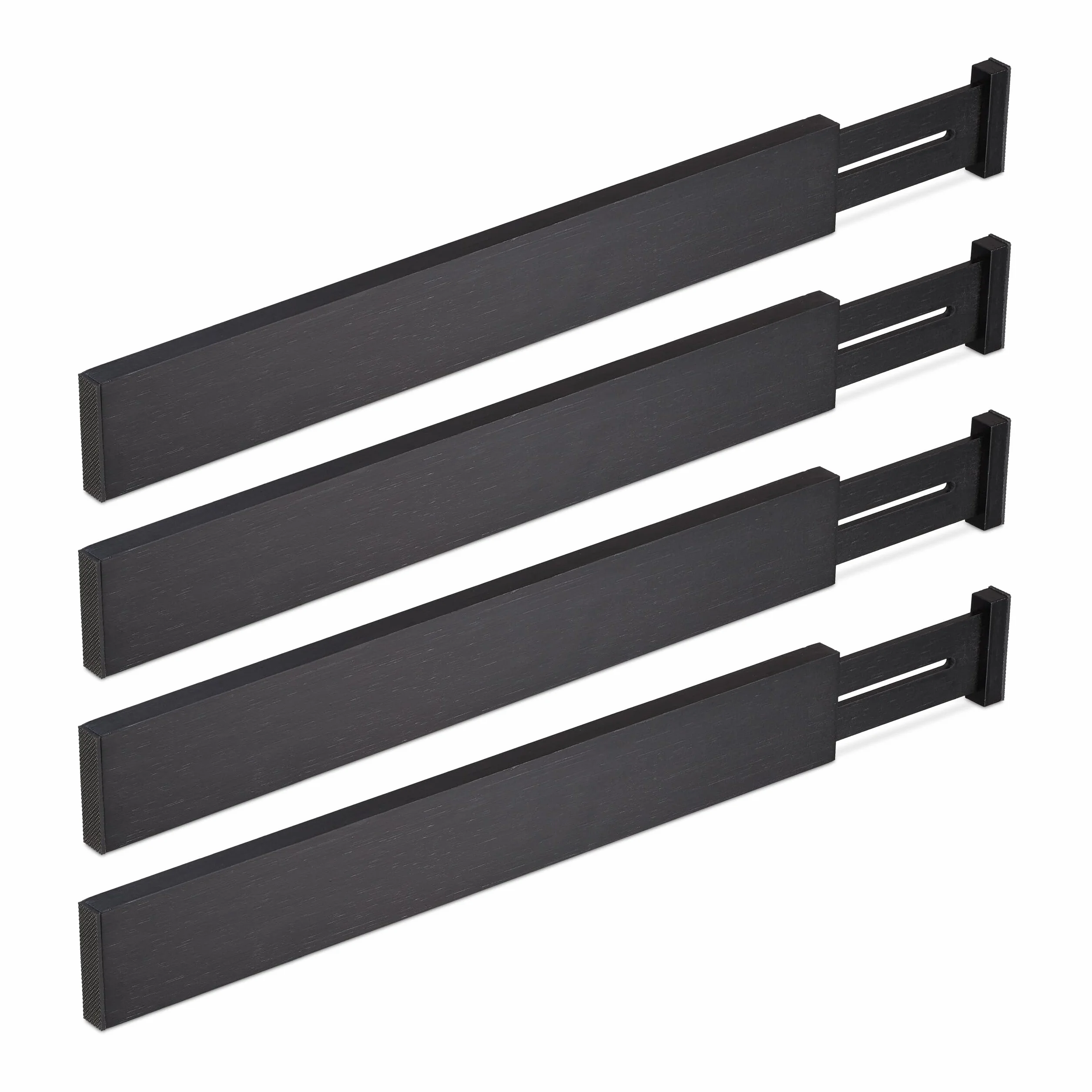 Relaxdays Divisori da Cassetto, Set da 4 Separatori da Cucina, Organizer Lunghezza Regolabile 46-56 cm, Nero