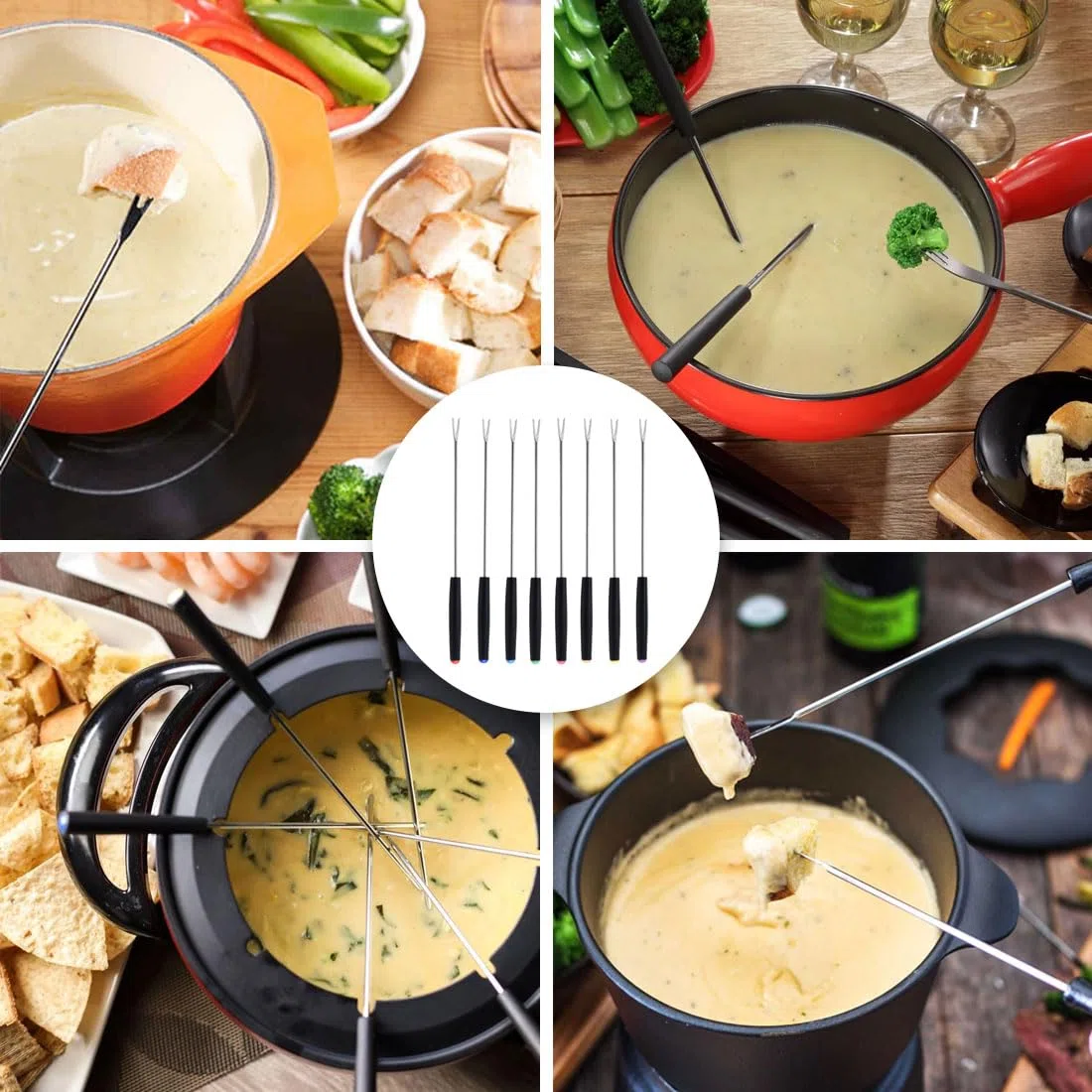 8 pcs forchette per fonduta in acciaio inossidabile 430 - posate per fonduta con 8 colori - spiedini per fonduta con manico - lavabili in lavastoviglie - manico in plastica
