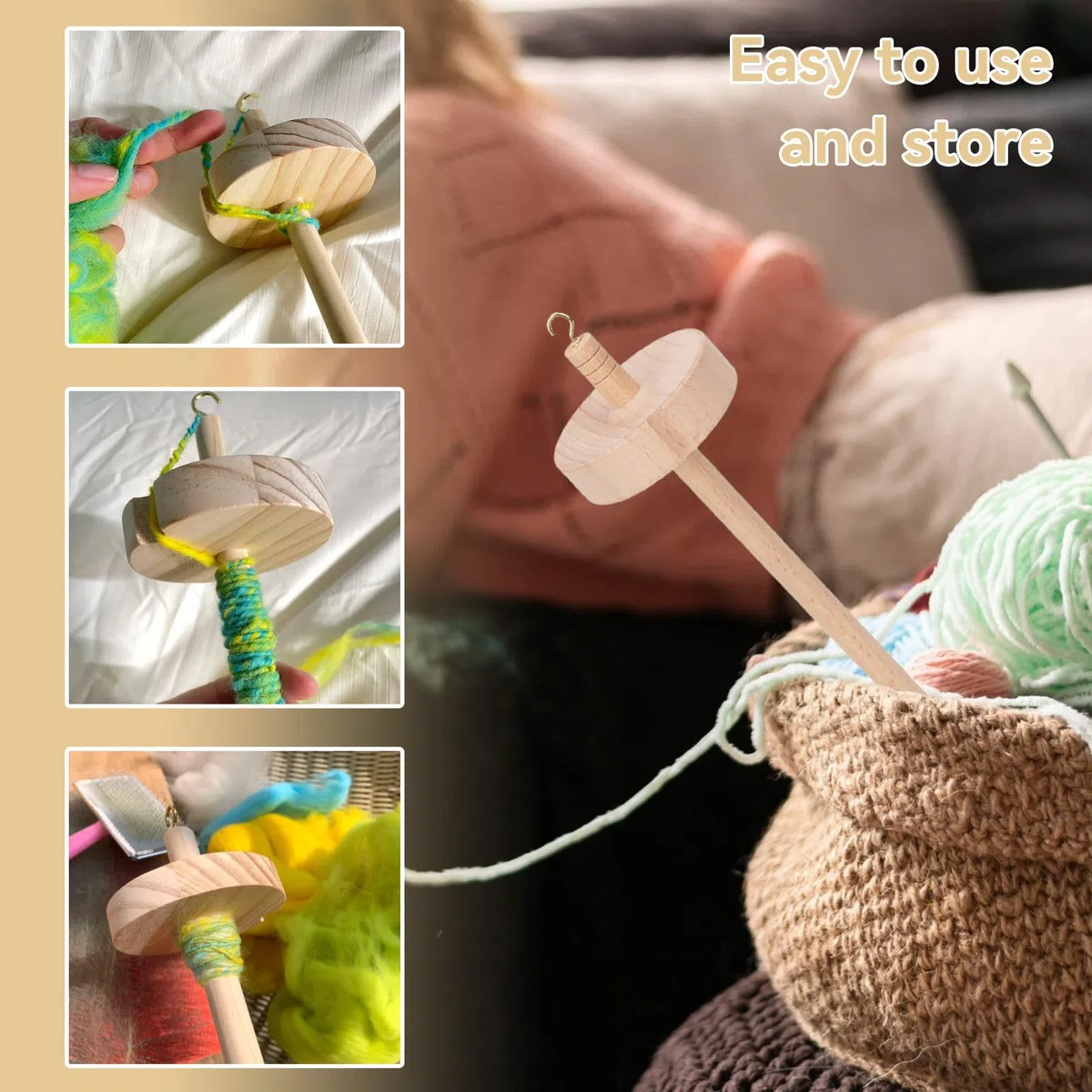 HERCHR Fuso a Goccia in Legno, Filatoio per Filato con Fuso a Goccia da 32,5 Cm/12,8 Pollici per Uncinetto Top Whorl Filatoio in Lana per Principianti