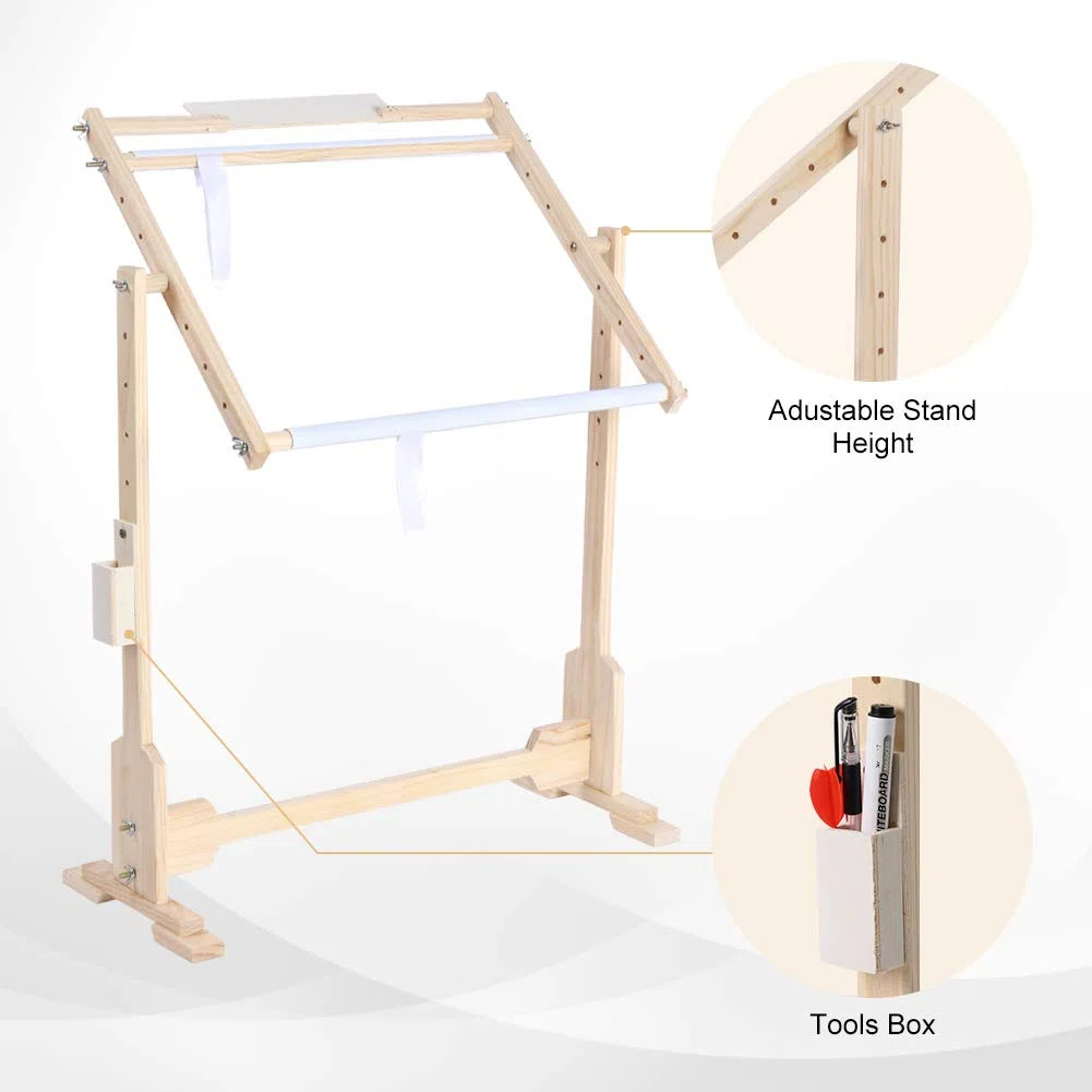 Greensen 9CT 50cm Cornici per Punto Croce Supporto da Pavimento Medio Rotazione di 360 Gradi Cavalletto Ricamato in Legno Stabile Tapestry Hoop Strumento Artigianale Fai da Te con Clip in PVC e Rullo