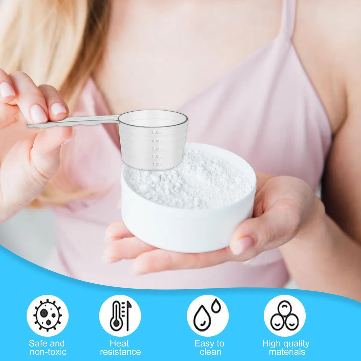 15 Cucchiaio Dosatore, Misurino Proteine Grammi in Plastica 30 ml 40 ml 50 ml 70 ml 100 ml per Cucina Domestica, Polvere Proteine, Detersivo Cup