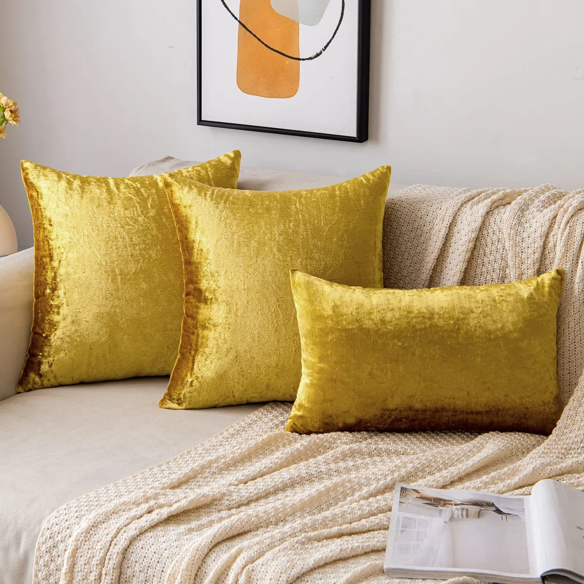 EMEMA Federe in velluto Copricuscini Decorativi Fodere Quadrate per Cuscino per Divano Camera da Letto Casa 40x40 cm Confezione da 2 Oro Luxueux