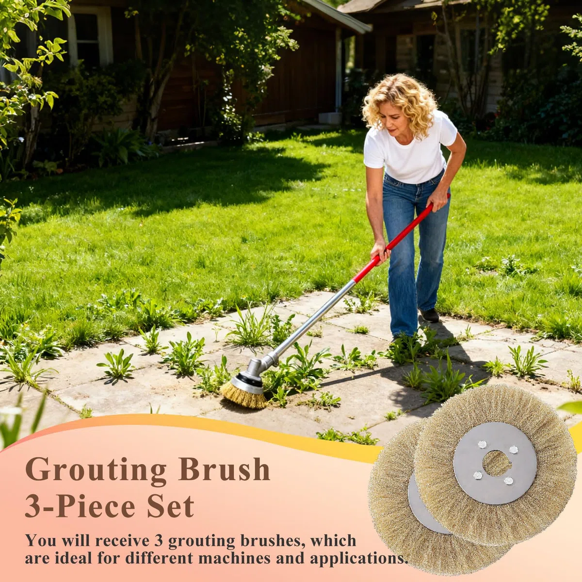 Spazzola per Fughe in Ottone, Set da 3 Pezzi, 110 mm di Diametro, per Pulizia e Rimozione di Erbacce da Pavimenti e Giardini, Compatibile con Multibrush e Weedbrush